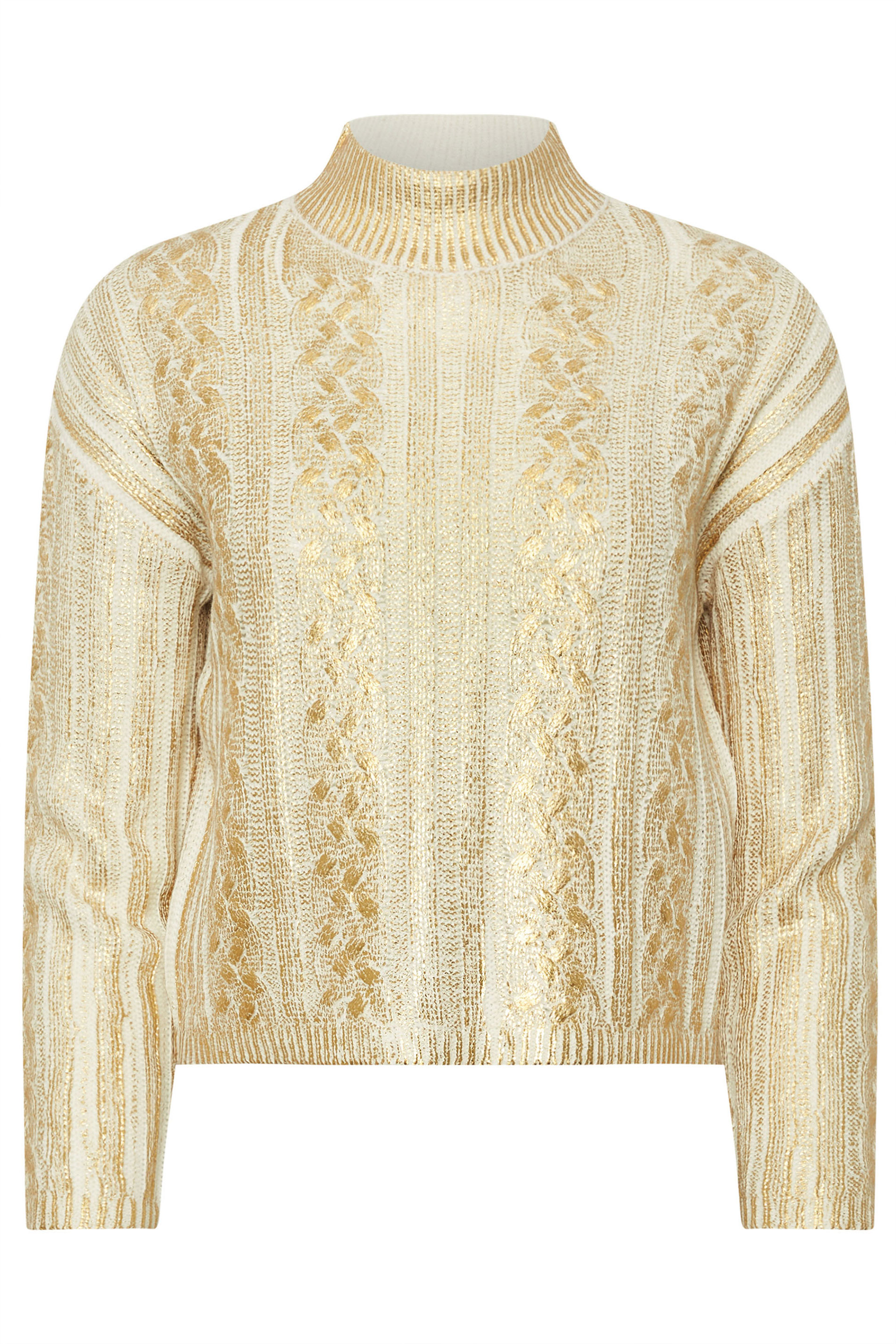 PixieGirl Petite Women's Gold Metallic Foil Cable Knit Jumper | PixieGirl 5