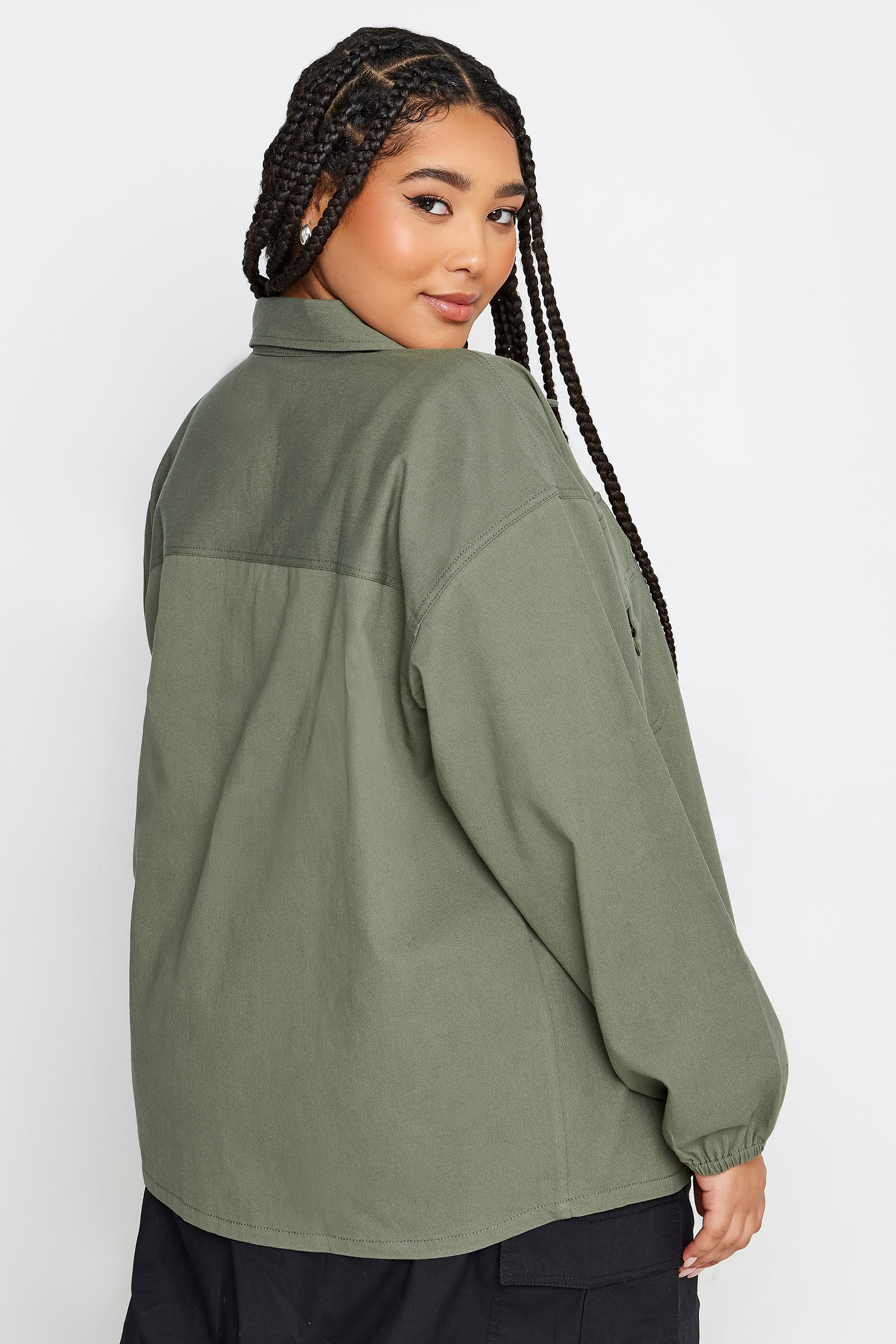 YOURS Plus Size Khaki Green Utility Bomber Jacket | Yours Clothing 3