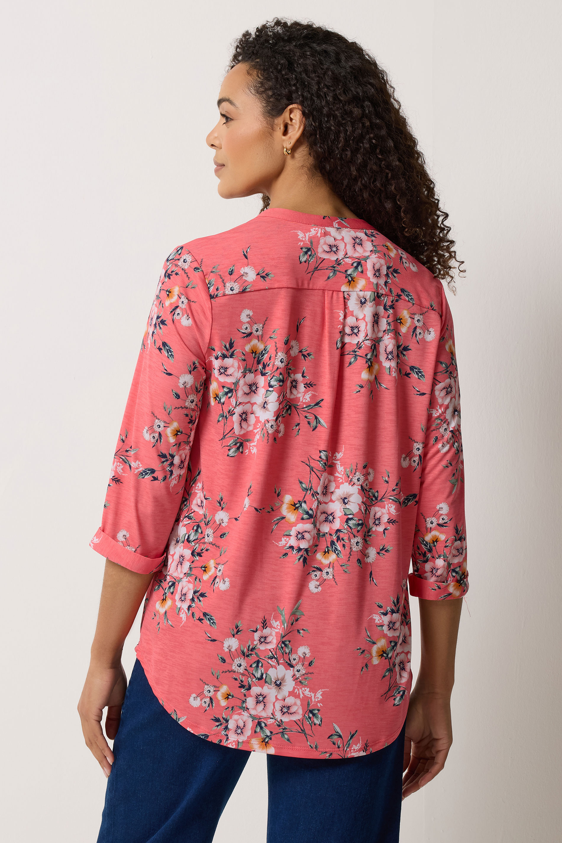 M&Co Pink Floral Half Placket Shirt | M&Co 2