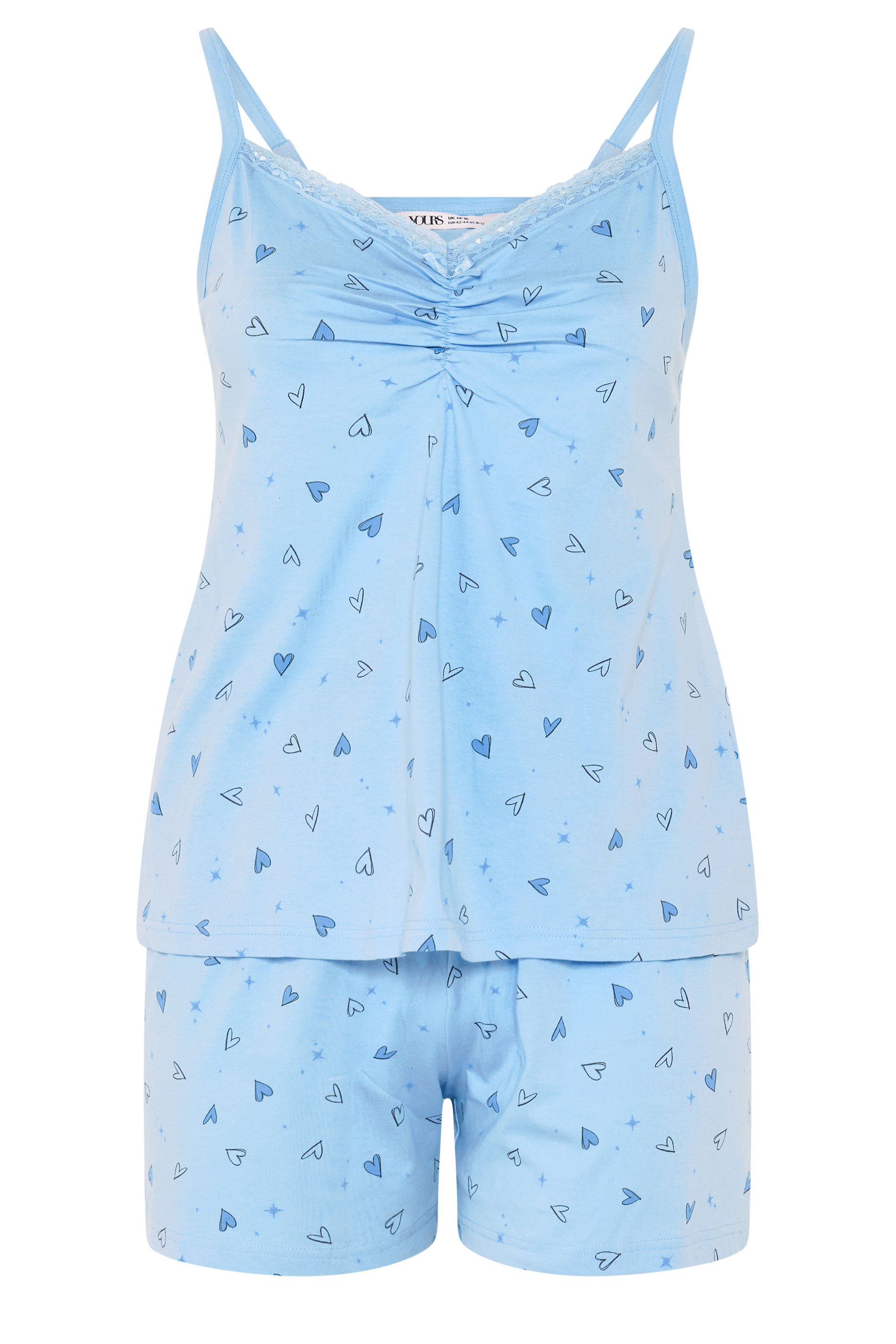 YOURS Plus Size Blue Heart Cami Vest And Shorts Pyjama Set | Yours Clothing 6