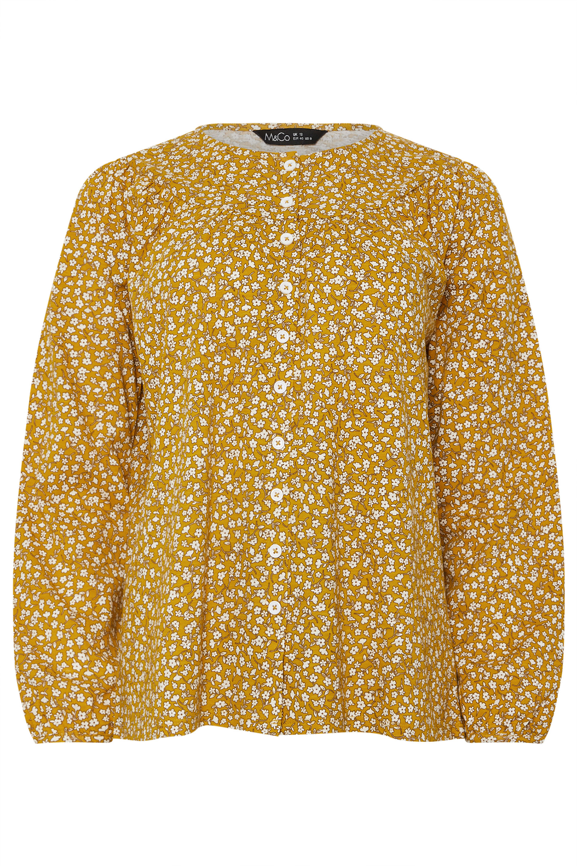 M&Co Mustard Yellow Floral Print Cotton Blouse | M&Co 6