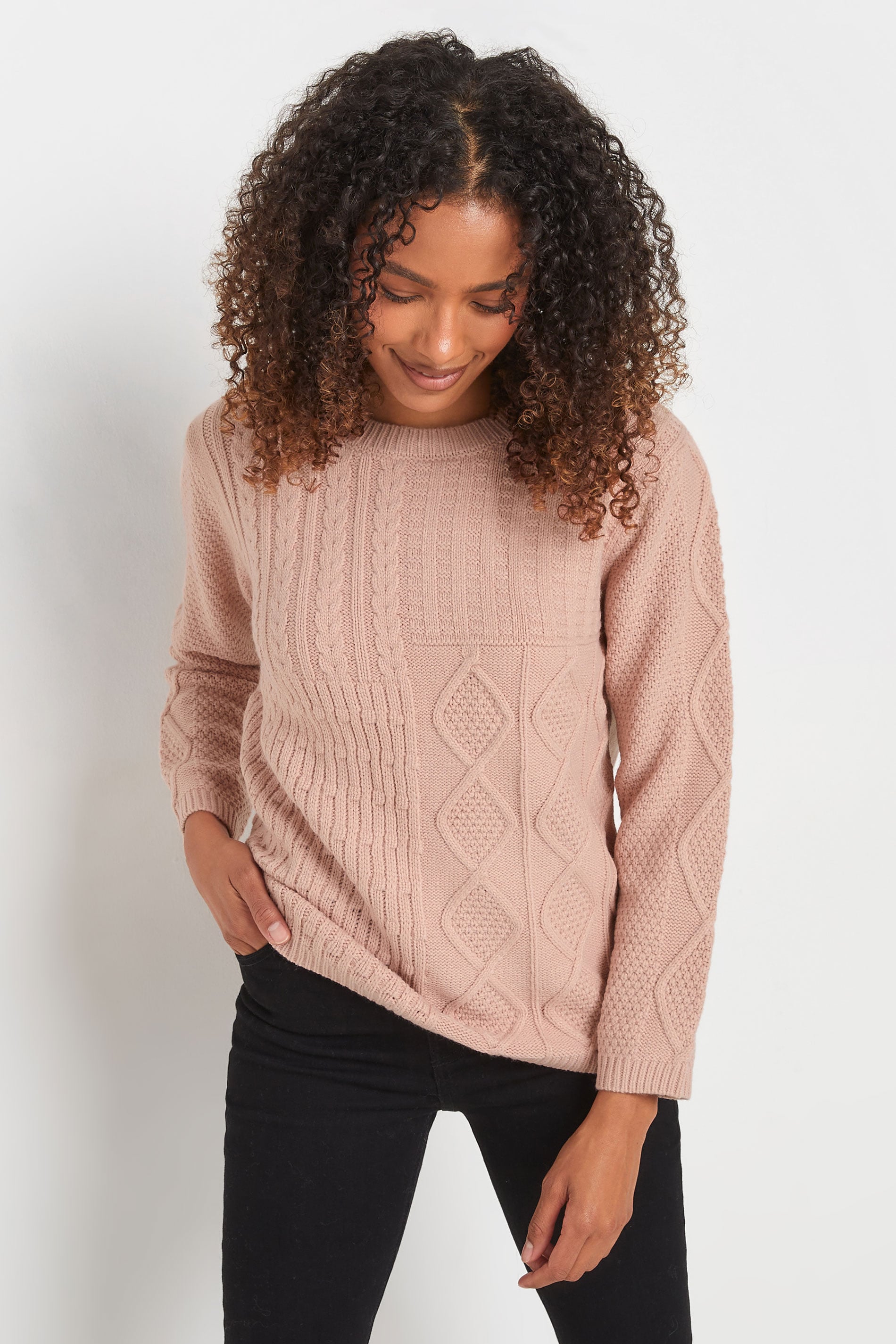 M&Co Blush Pink Cable Knit Patchwork Jumper | M&Co 2