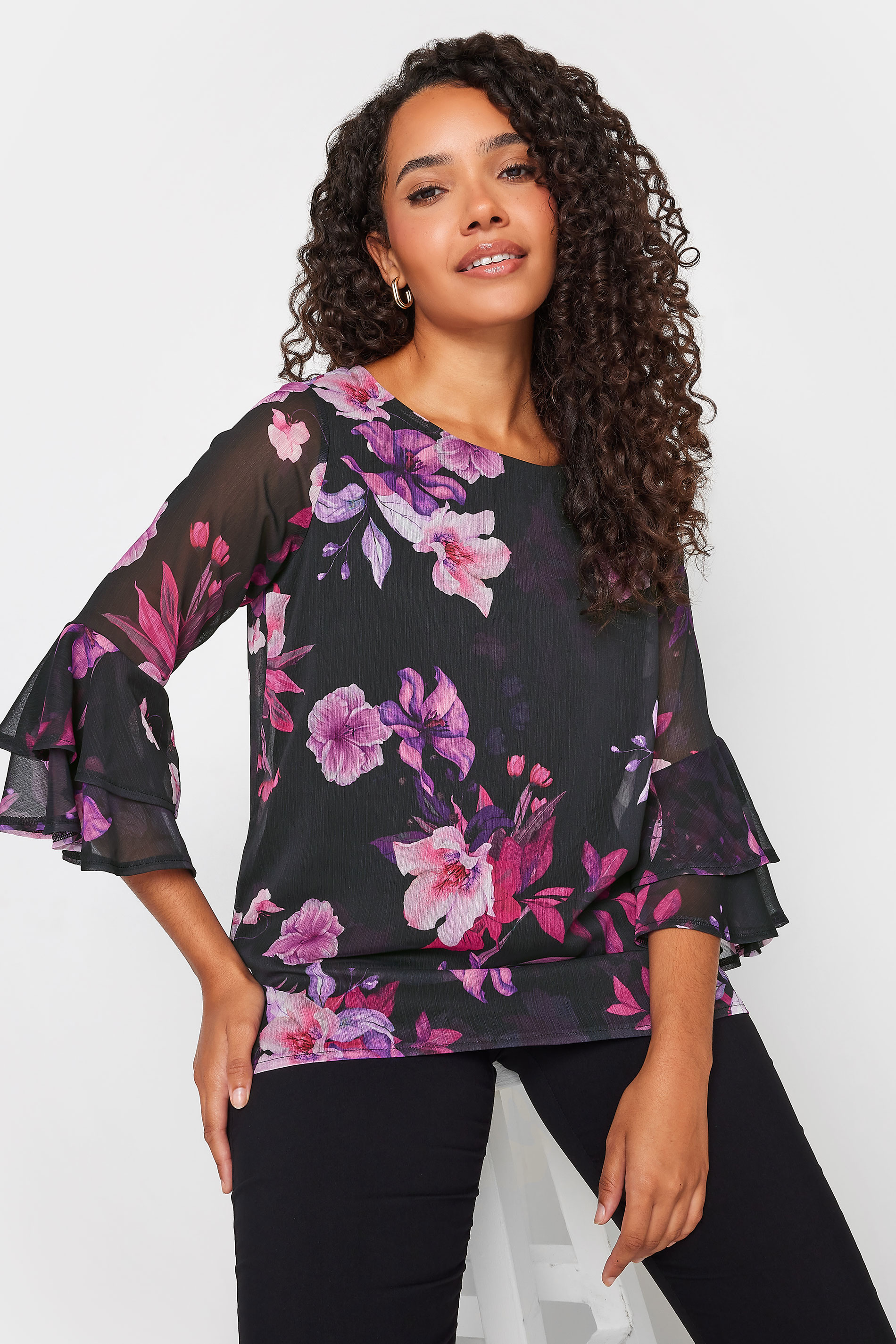 M&Co Orange Floral 3/4 Sleeve Blouse