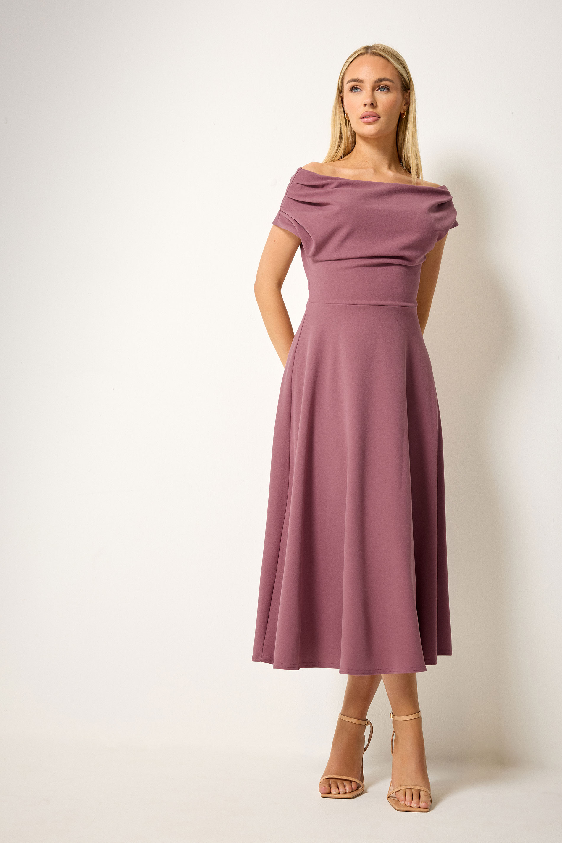 STAR Mauve Purple Off Shoulder Fit and Flare Dress | StarByJM 3