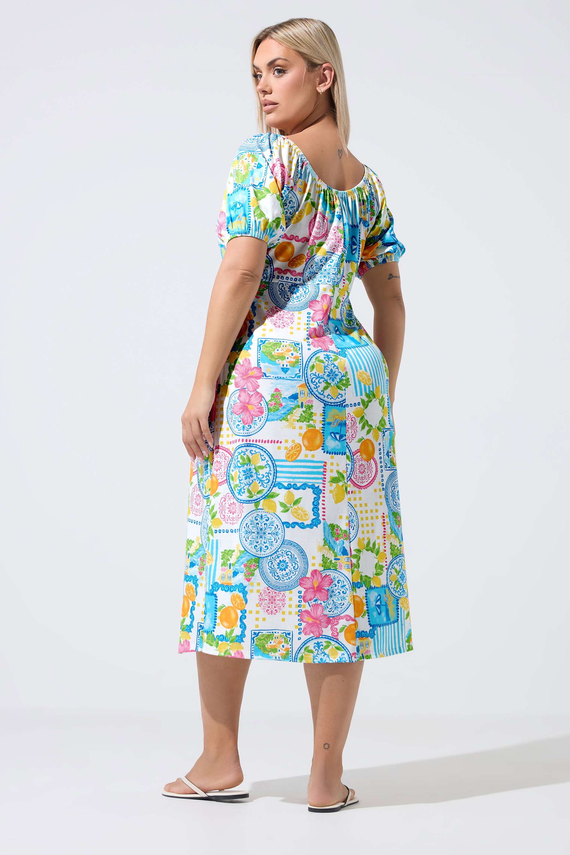 LIMITED COLLECTION Plus Size White Mixed Postcard Dress | Yours Clothing 2