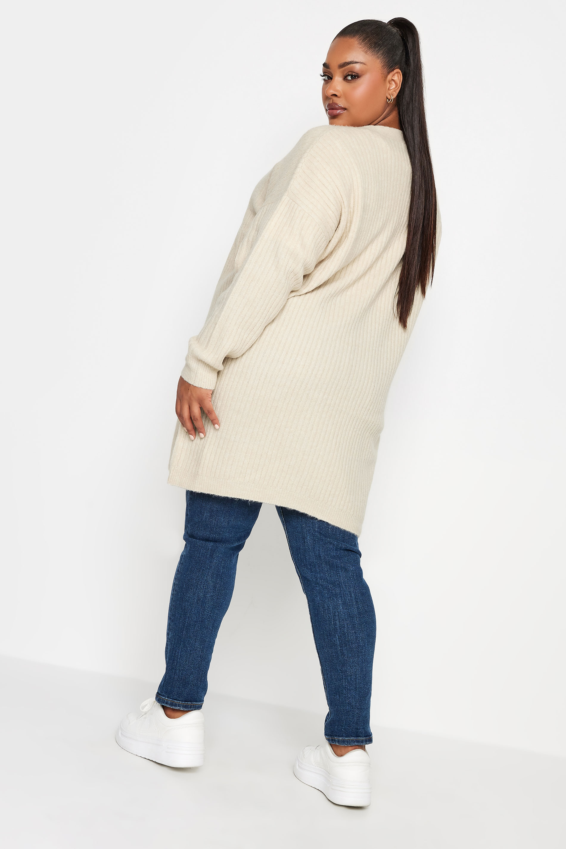 YOURS Plus Size Cream Ribbed Knit Cardigan | Yours Clothing 3