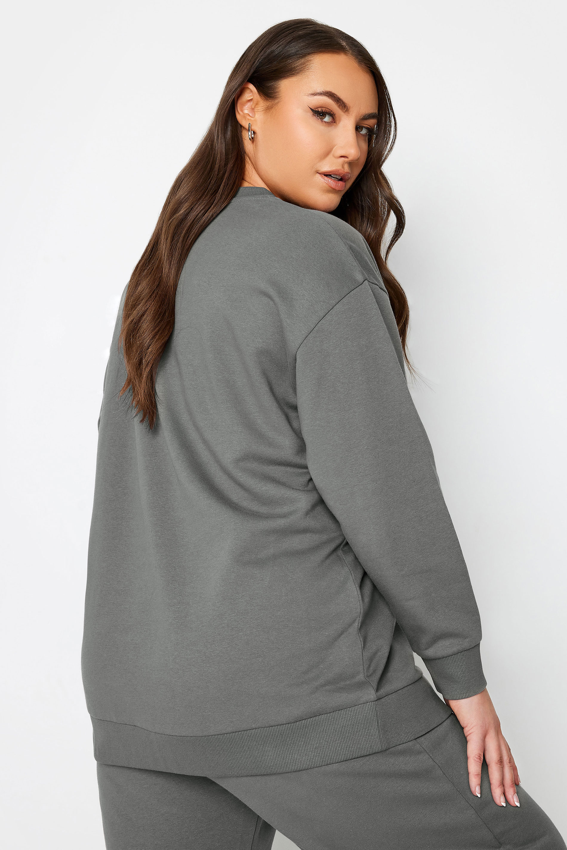 YOURS Plus Size Grey Crew Neck Sweatshirt | Yours Clothing 3