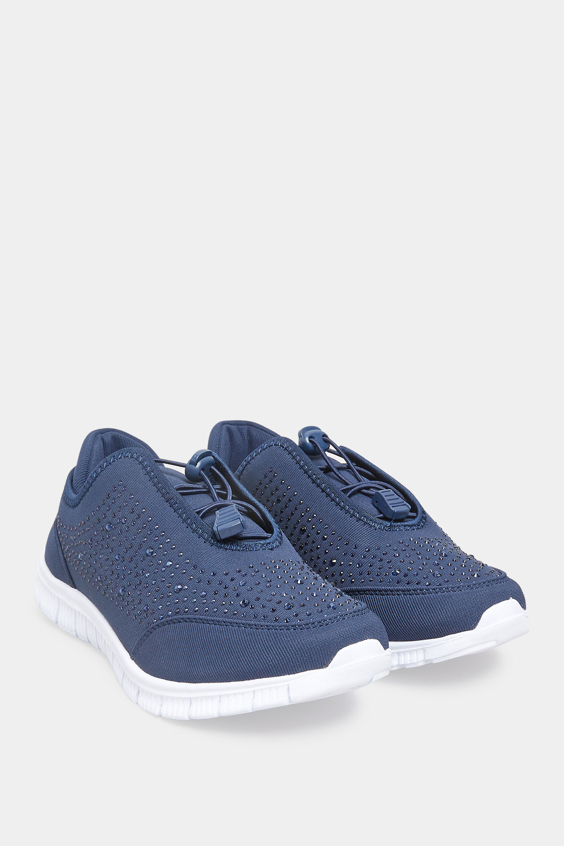 Extra Wide Fit Navy Blue Embellished Trainers In EEE Fit | Yours Clothing 2