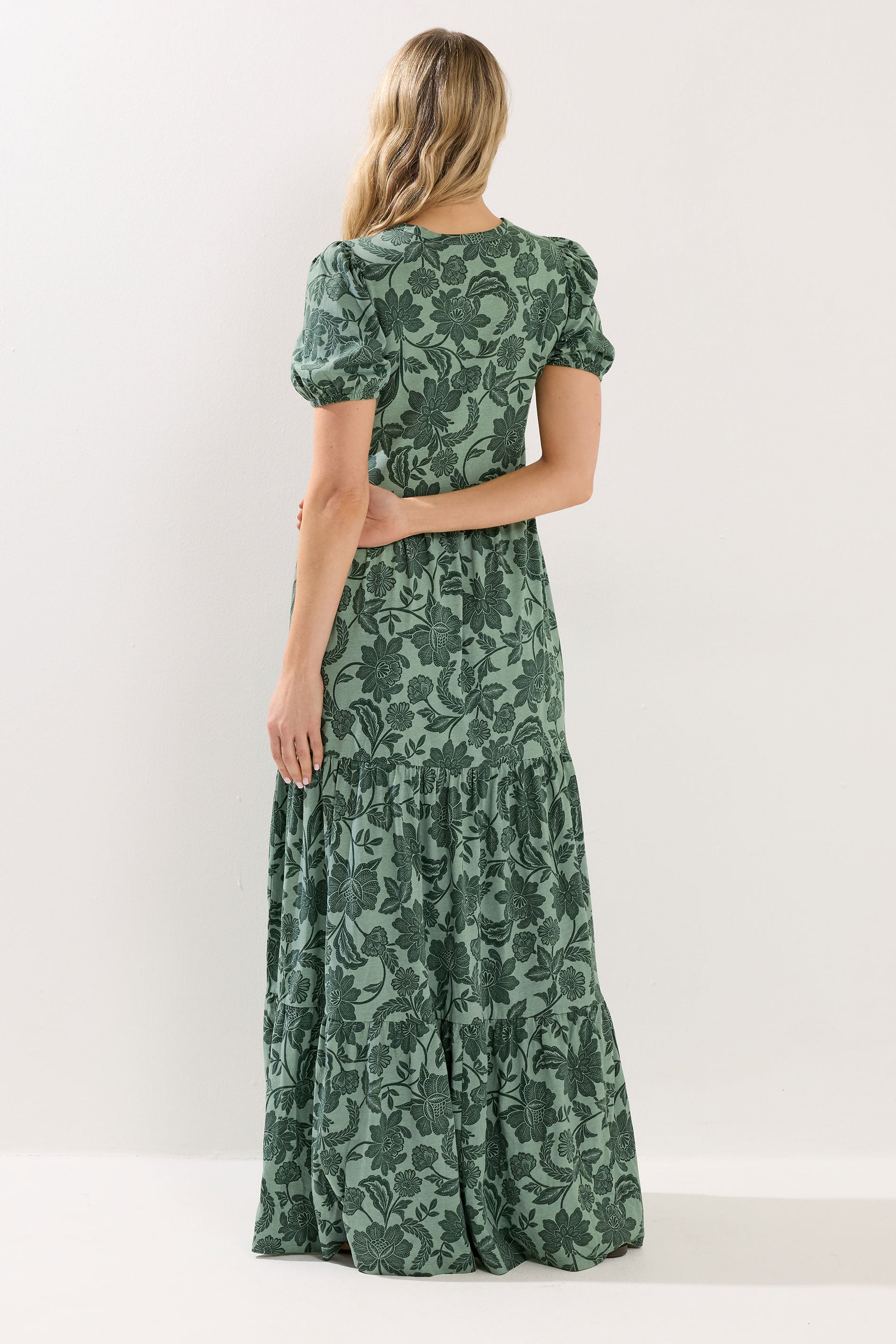 LTS Tall Women's Green Floral Tiered Cotton Maxi Dress | Long Tall Sally 4