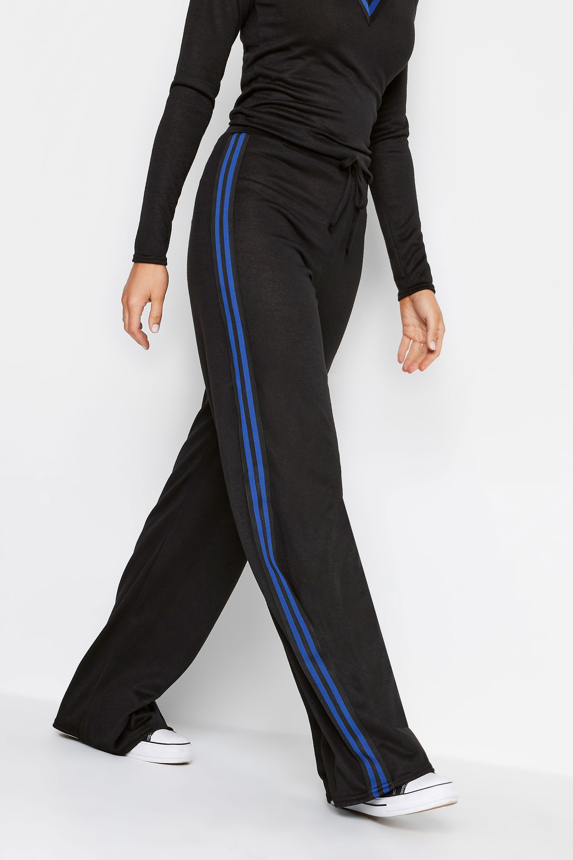 LTS Tall Women's Black & Blue Side Stripe Wide Leg Trousers | Long Tall Sally 1