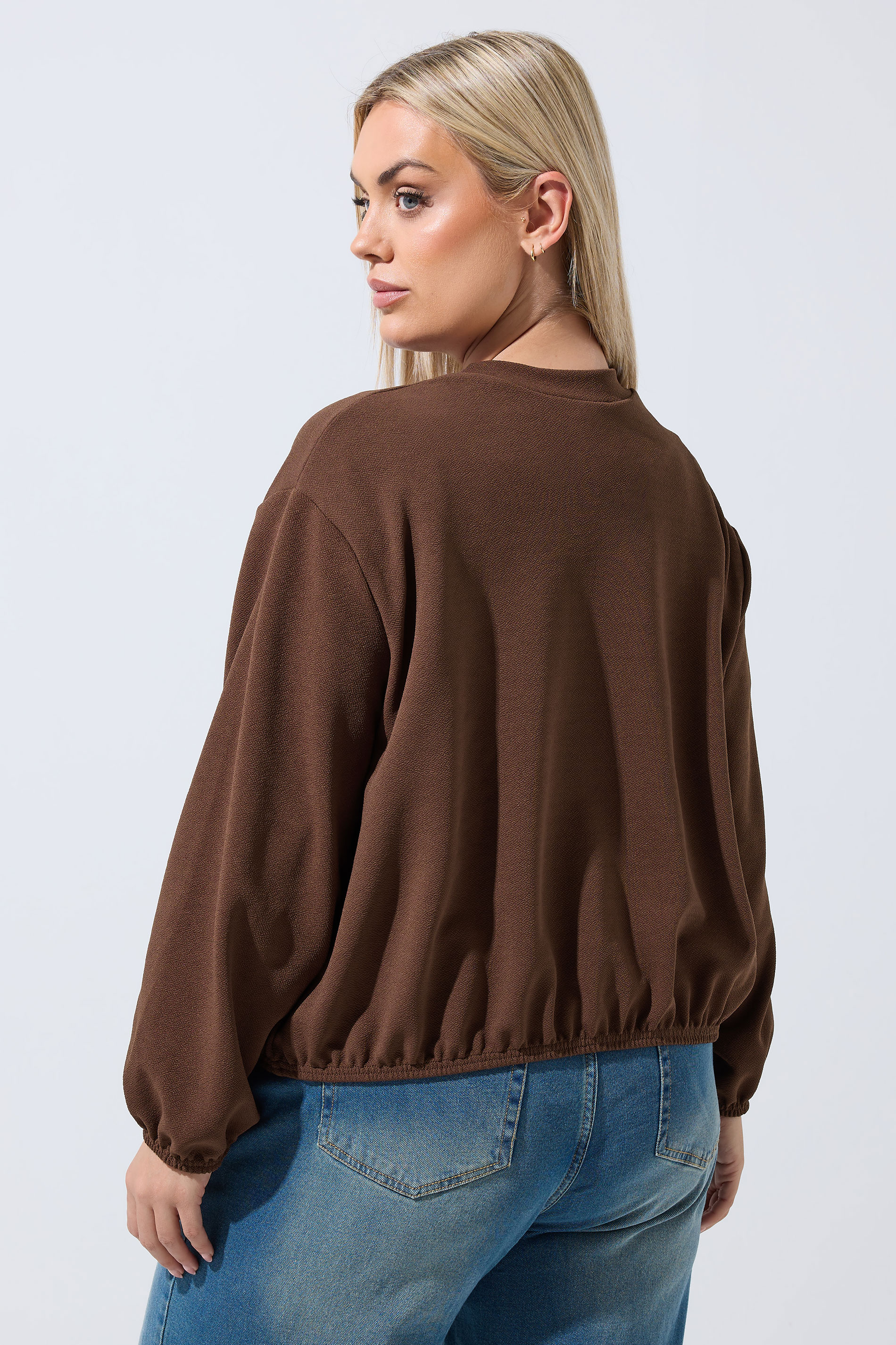 LIMITED COLLECTION Plus Size Chocolate Brown Zip Bomber Jacket | Yours Clothing 4