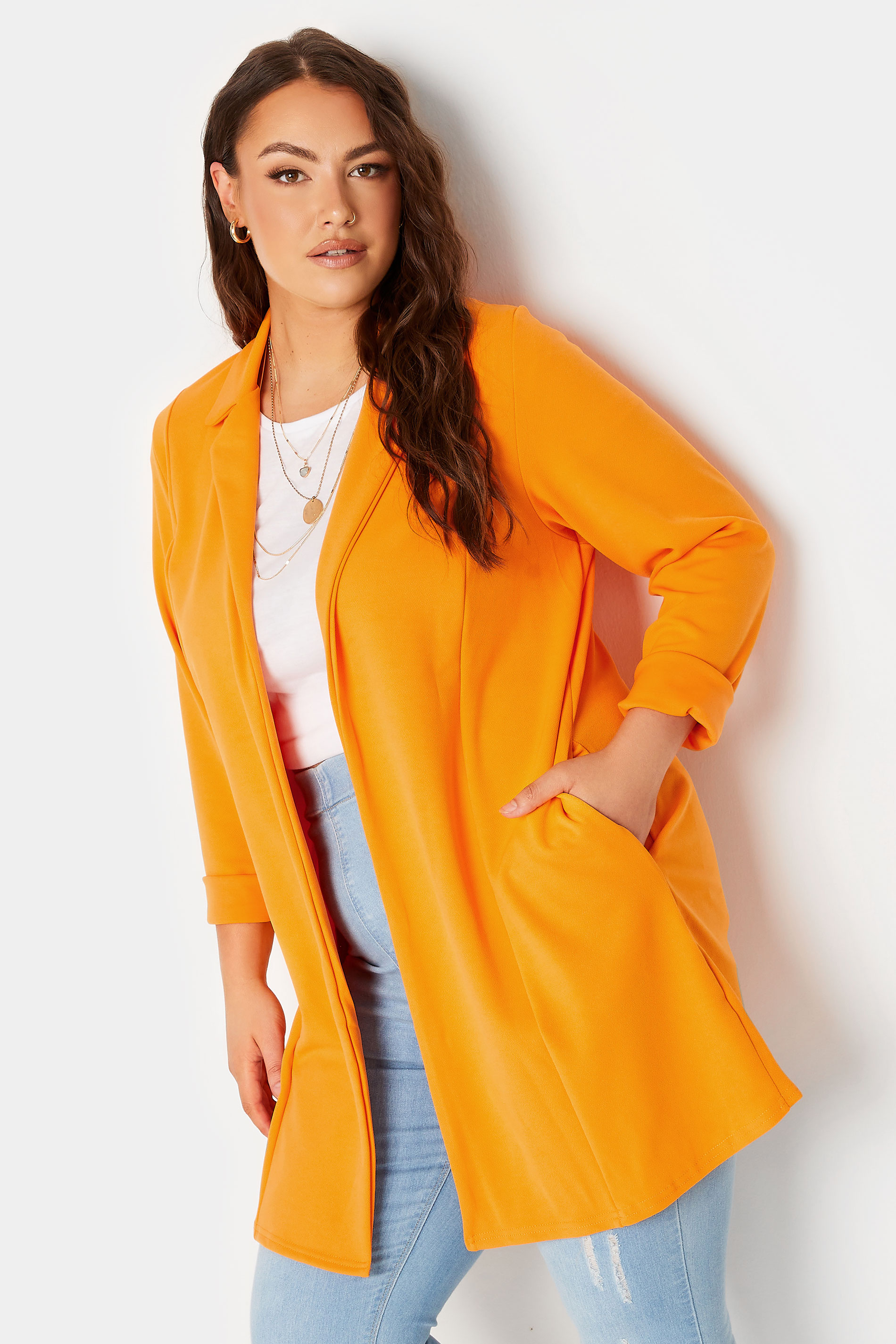 LIMITED COLLECTION Curve Plus Size Neon Orange Scuba Blazer | Yours Clothing  1