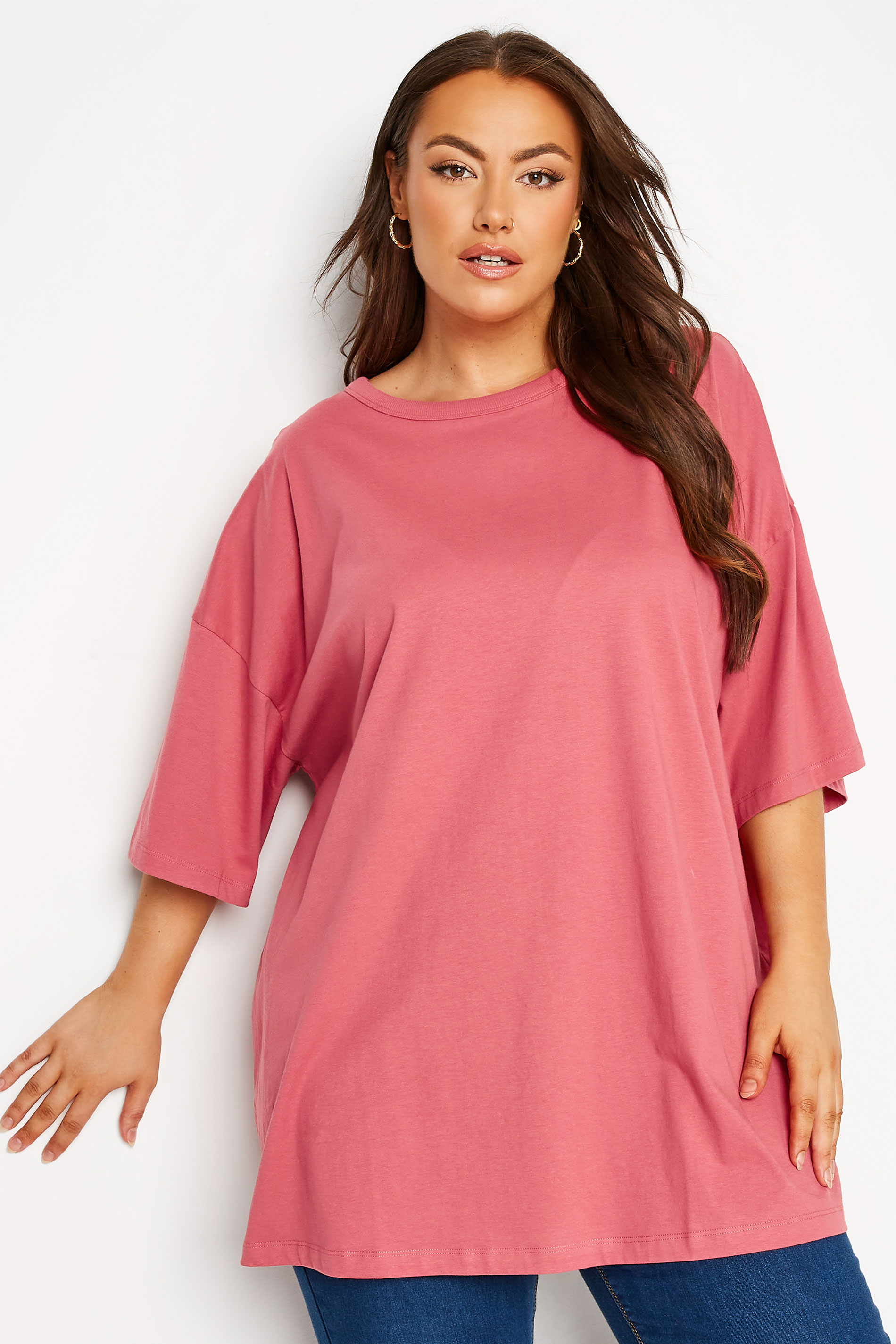 Plus Size Rose Pink Oversized Boxy T-Shirt | Yours Clothing 1