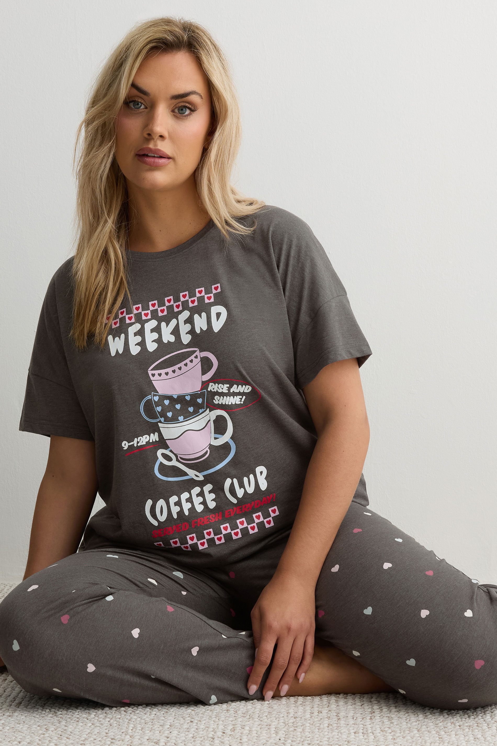 YOURS Plus Size Set Brown 'Weekend Coffee Club' Wide Leg Pyjama | Yours Clothing 1