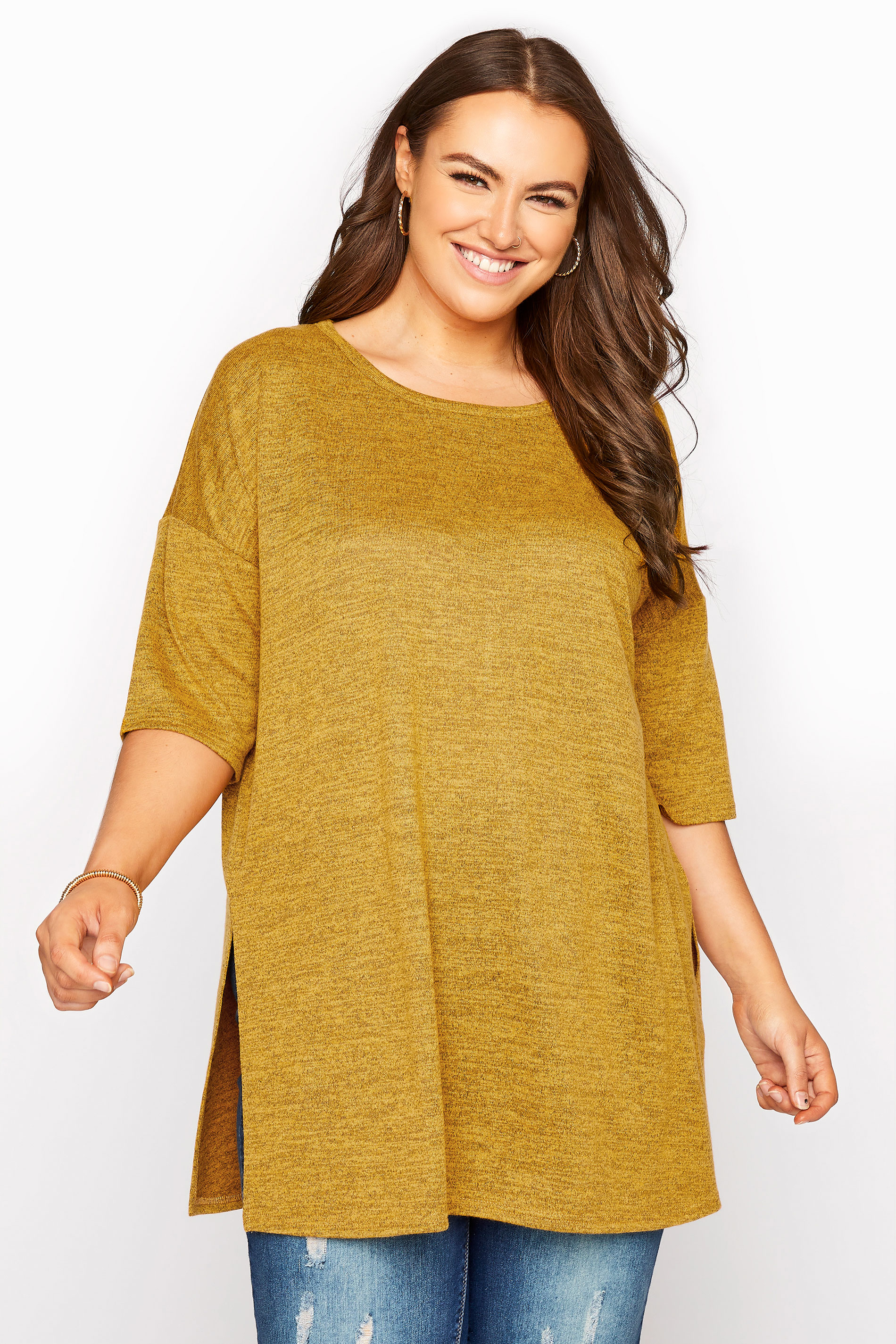 Plus Size Mustard Yellow Marl Oversized Jersey Tee | Yours Clothing