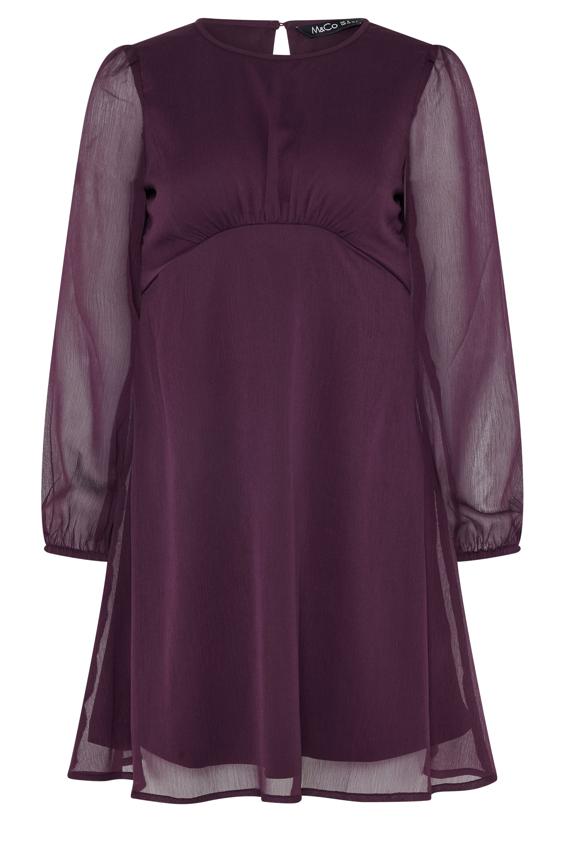 M&Co Petite Berry Purple Long Sleeve Chiffon Dress | M&Co 5