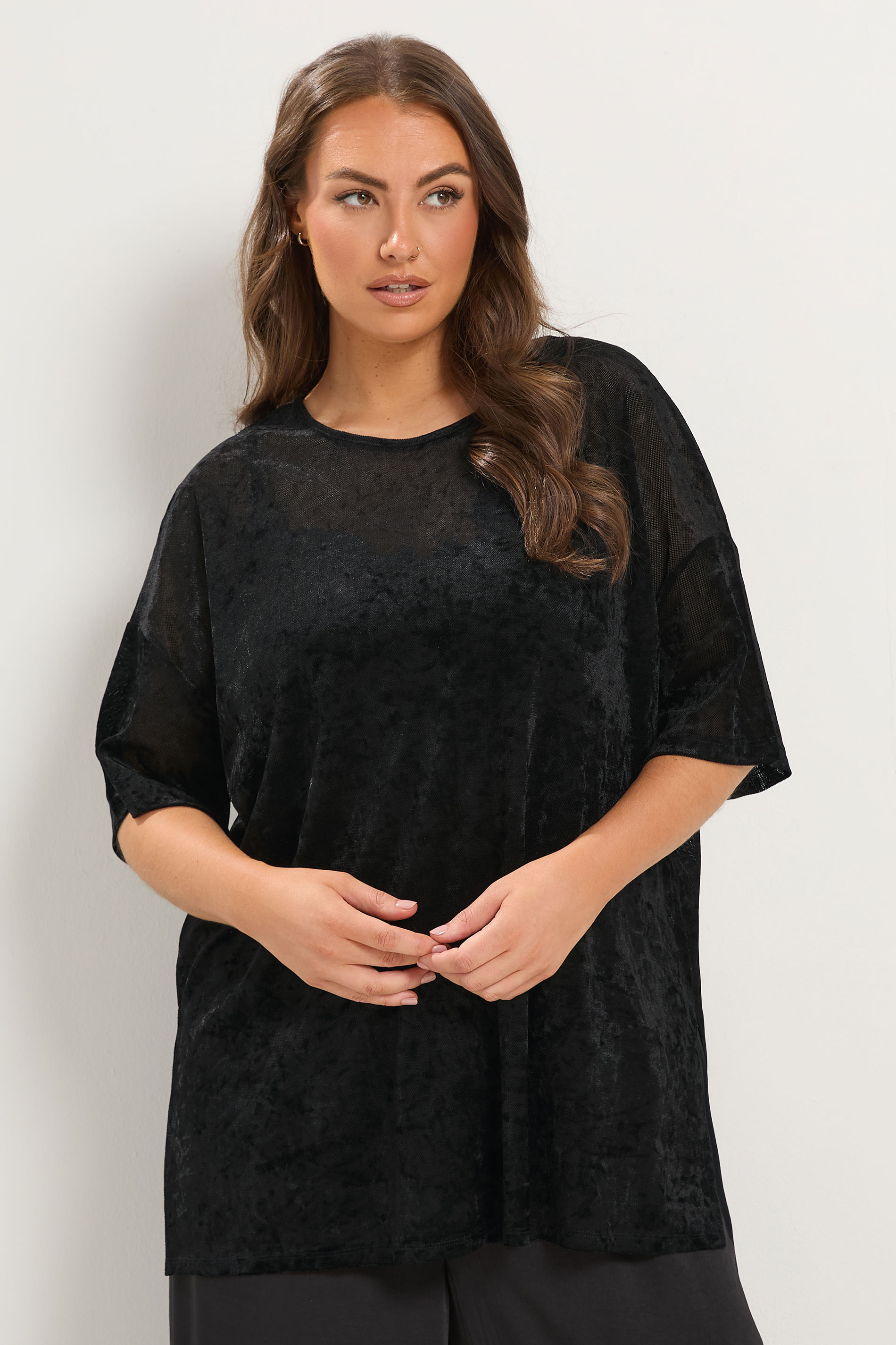 Yours Zwarte Velours Top Met Afhangende Mouwen Size 44