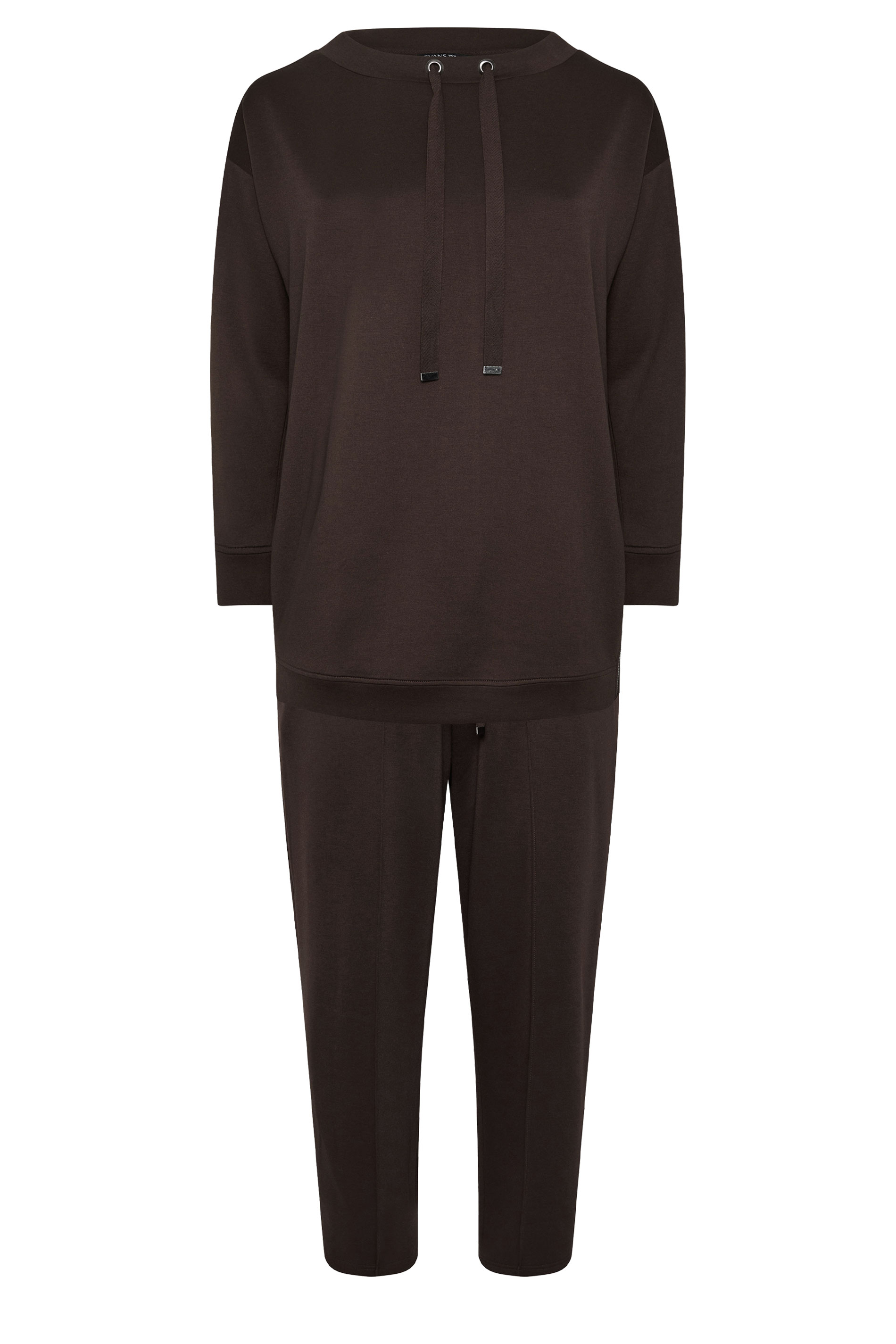 EVANS Plus Size Set Chocolate Brown Luxe Sweatshirt & Joggers | Evans 1