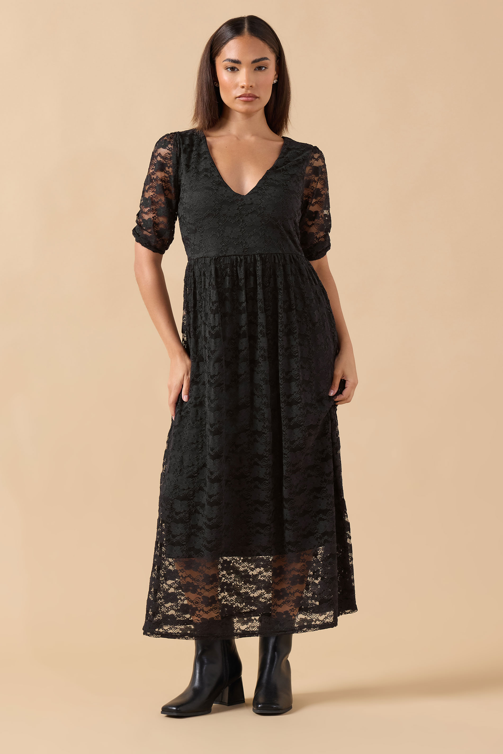 PixieGirl Petite Women's Black Lace Midi Tea Dress | PixieGirl 3