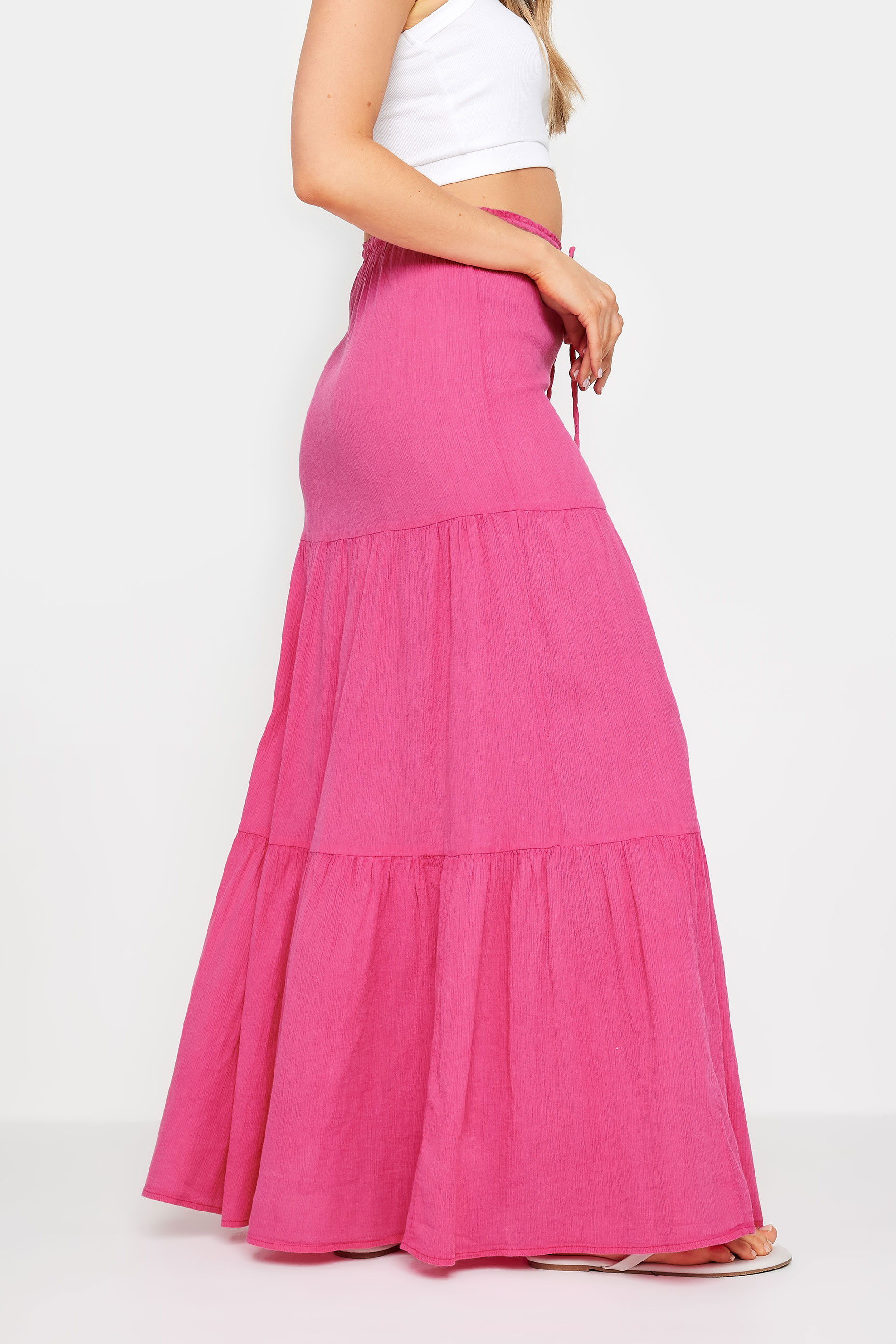 LTS Tall Women's Bright Pink Acid Wash Tiered Maxi Skirt | Long Tall Sally 3