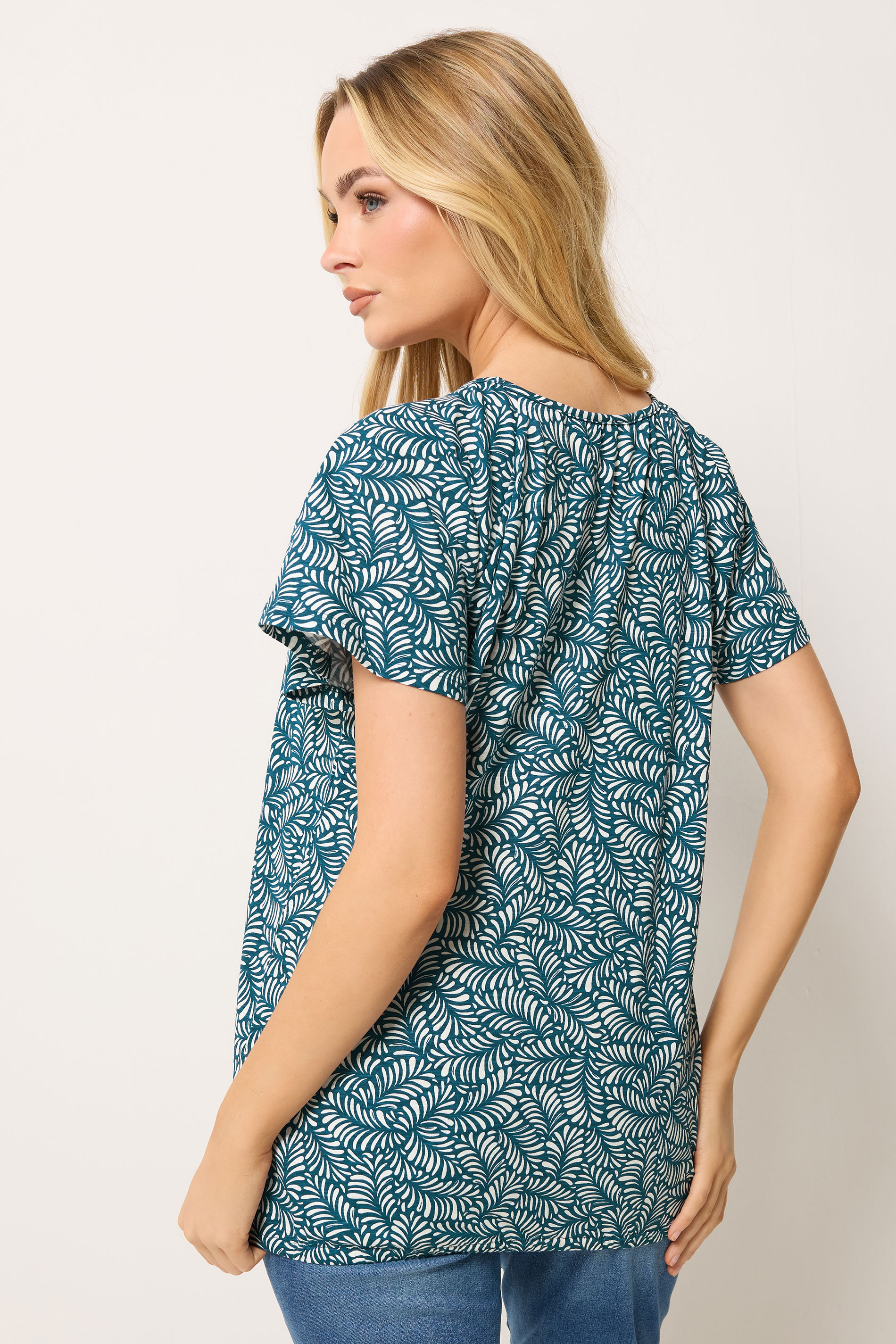M&Co Navy Blue Leaf Print Cotton Scoop Neck Top | M&Co 3