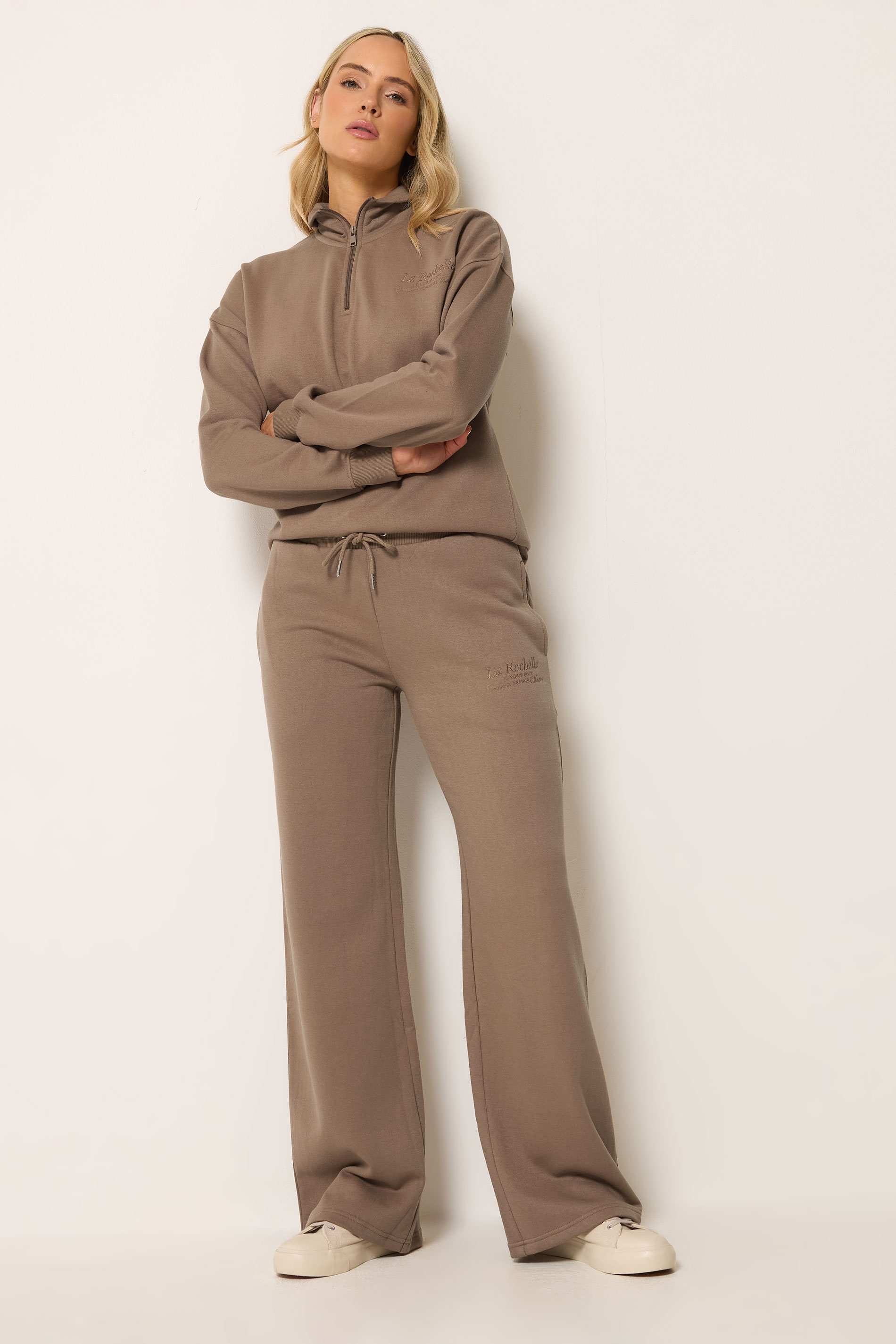 LTS Tall Women's Mocha Brown Embroidered Wide Leg Joggers | Long Tally Sally 3