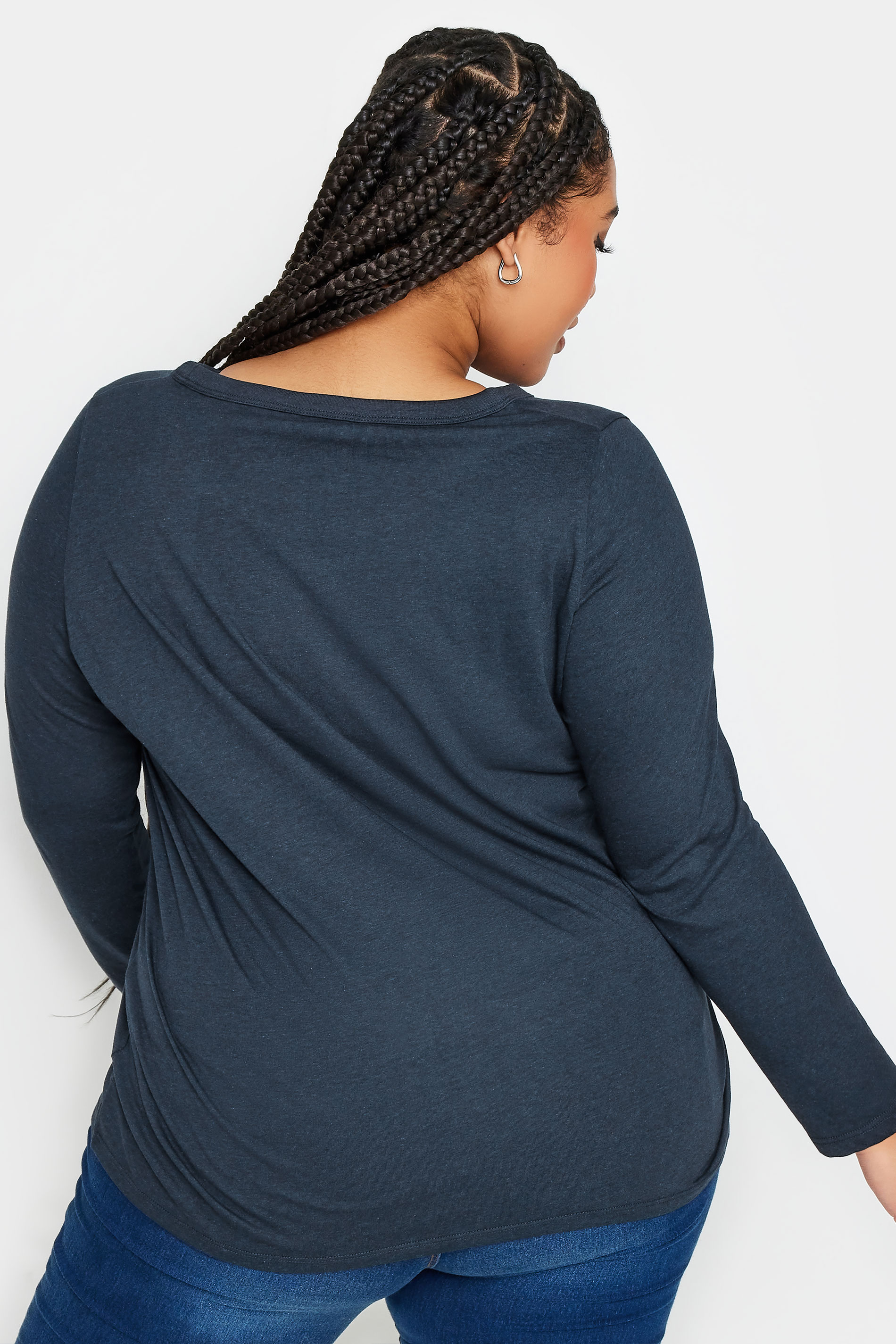 YOURS Plus Size Navy Blue Marl Long Sleeve Top | Yours Clothing 3