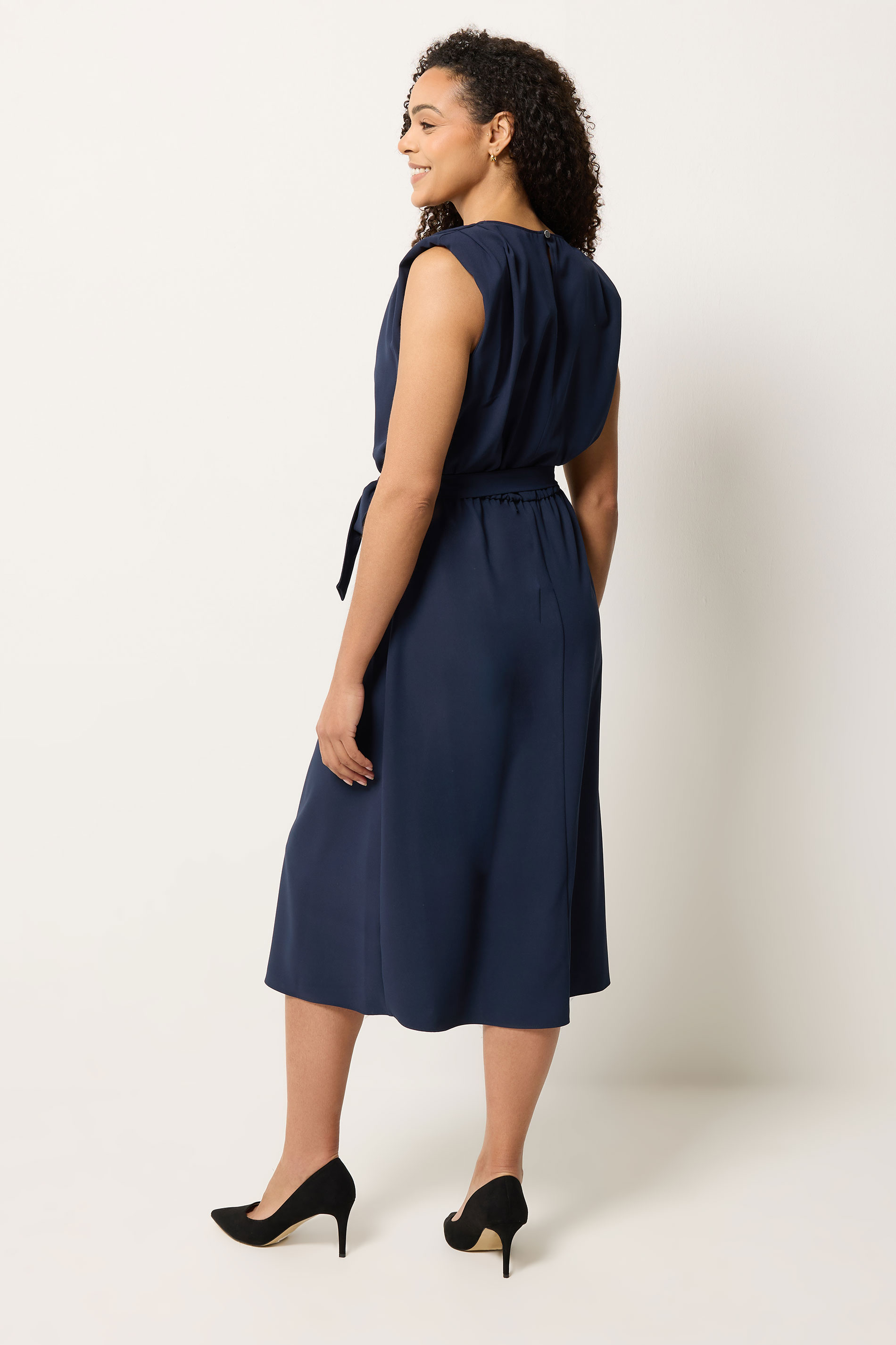 M&Co Navy Blue Tie Waist Sleeveless Midi Dress | M&Co 2