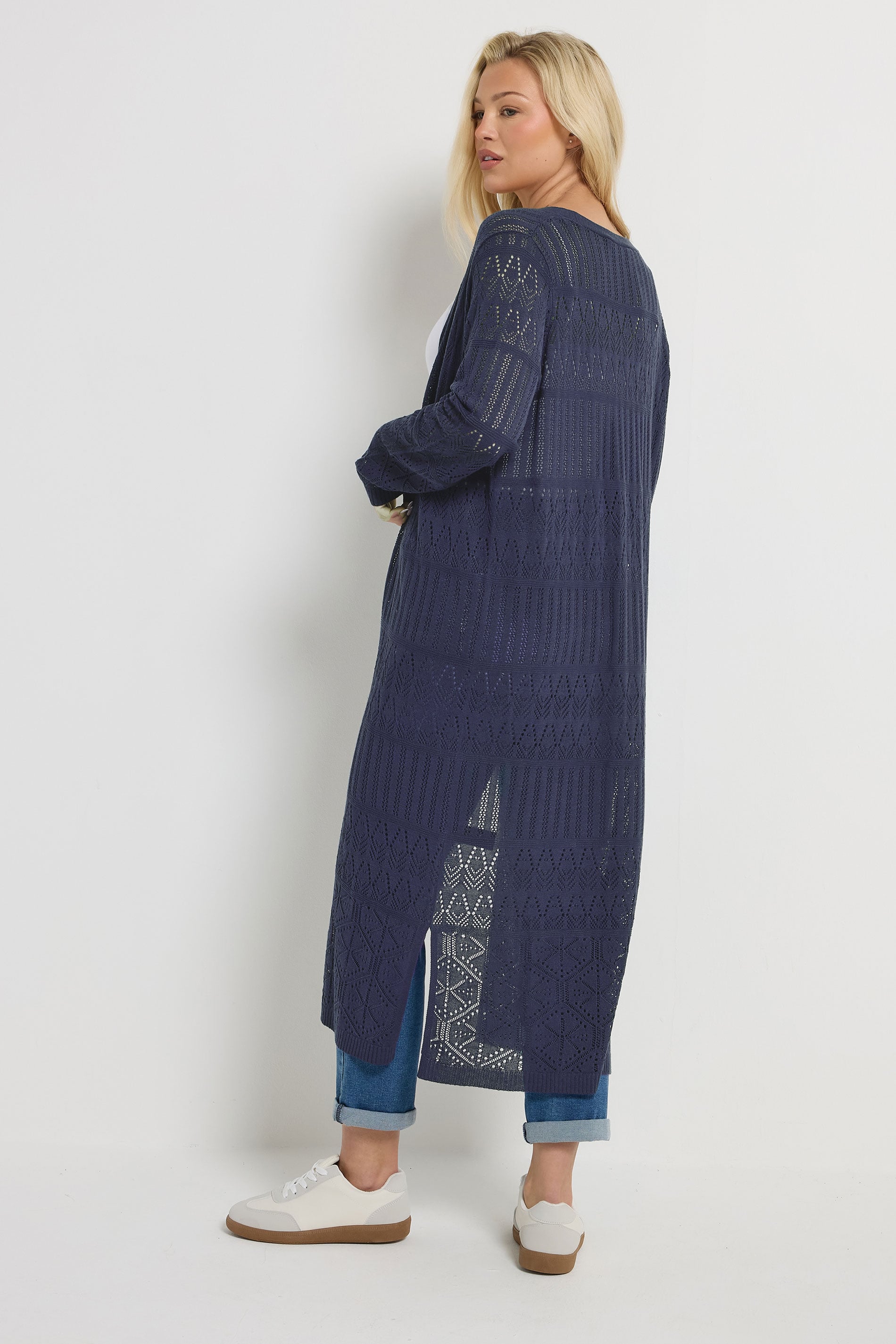 M&Co Navy Blue Pointelle Longline Cardigan | M&Co 2