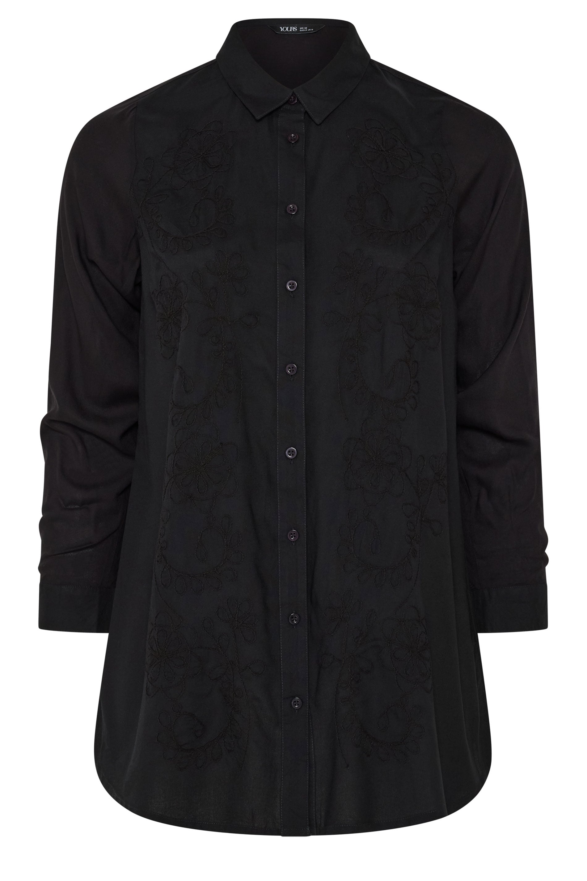 YOURS Curve Black Floral Embroidery Shirt | Yours Clothing 5