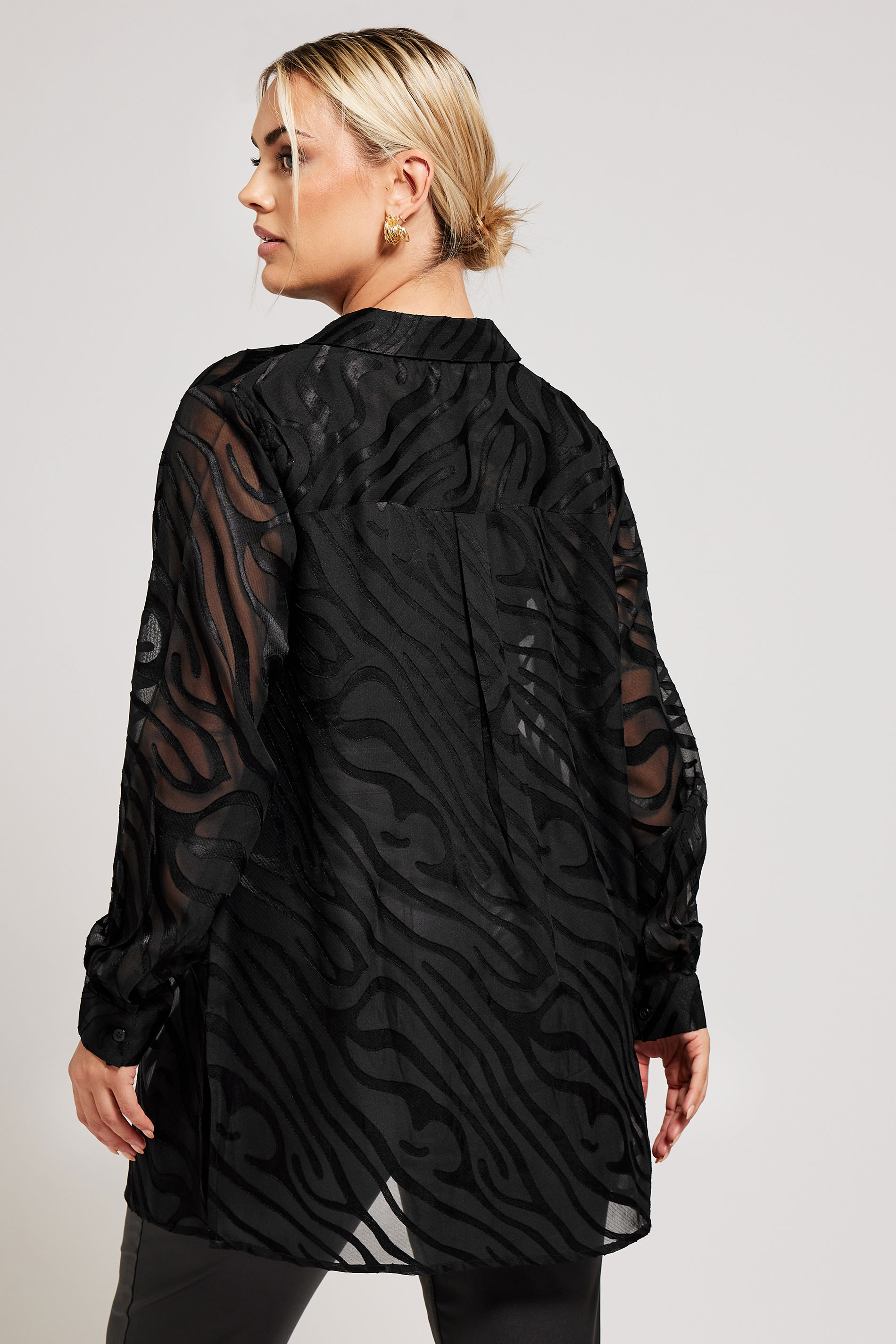 YOURS LONDON Plus Size Black Zebra Print Mesh Shirt | Yours Clothing 3