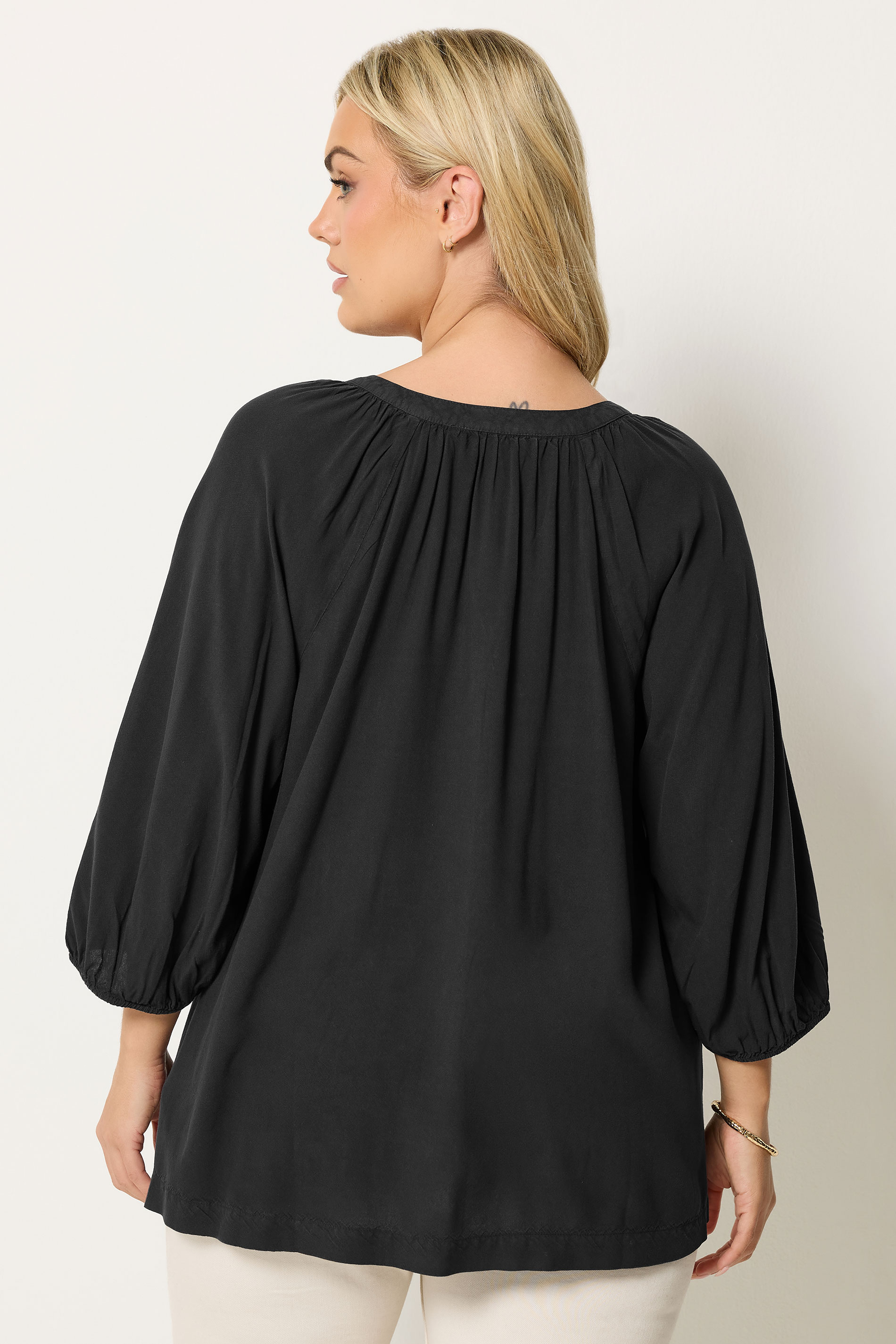 YOURS Plus Size Black Chambray Blouse | Yours Clothing 2
