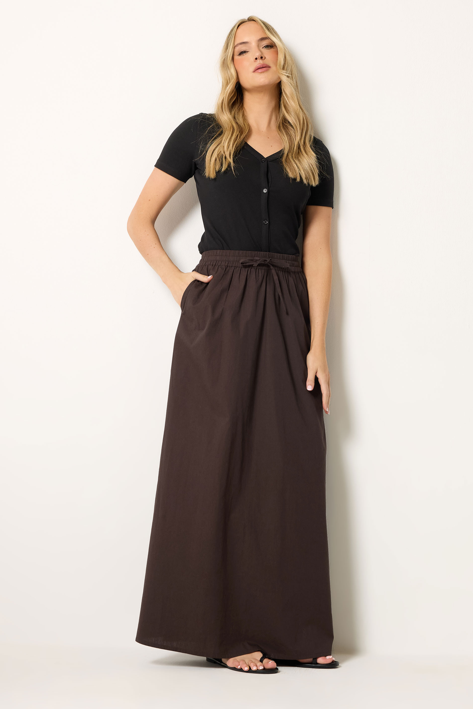 LTS Tall Women's Chocolate Brown Pull On Cotton Maxi Skirt | Long Tall Sally 3