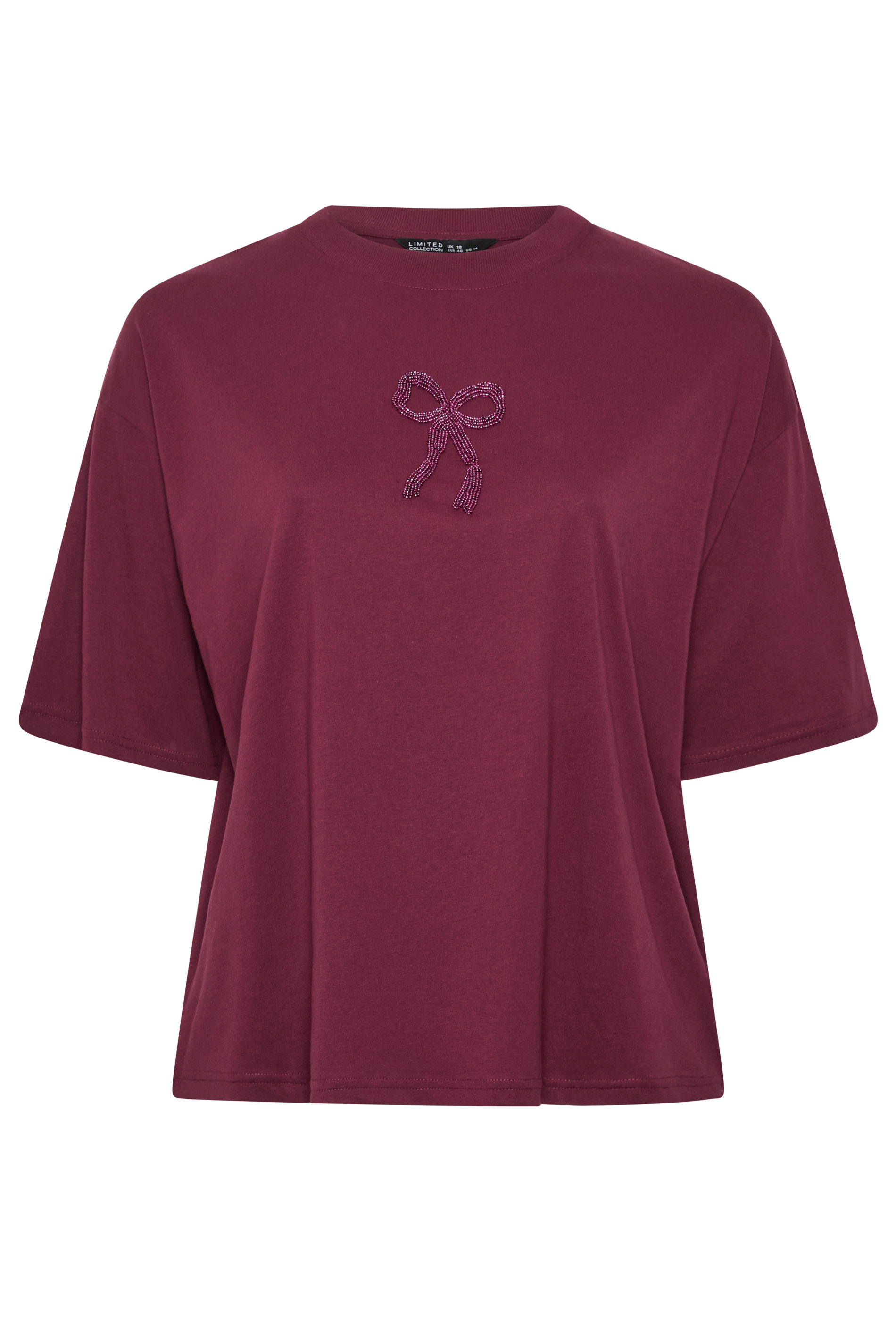 LIMITED COLLECTION Plus Size Dark Red Bow Beaded Top 1