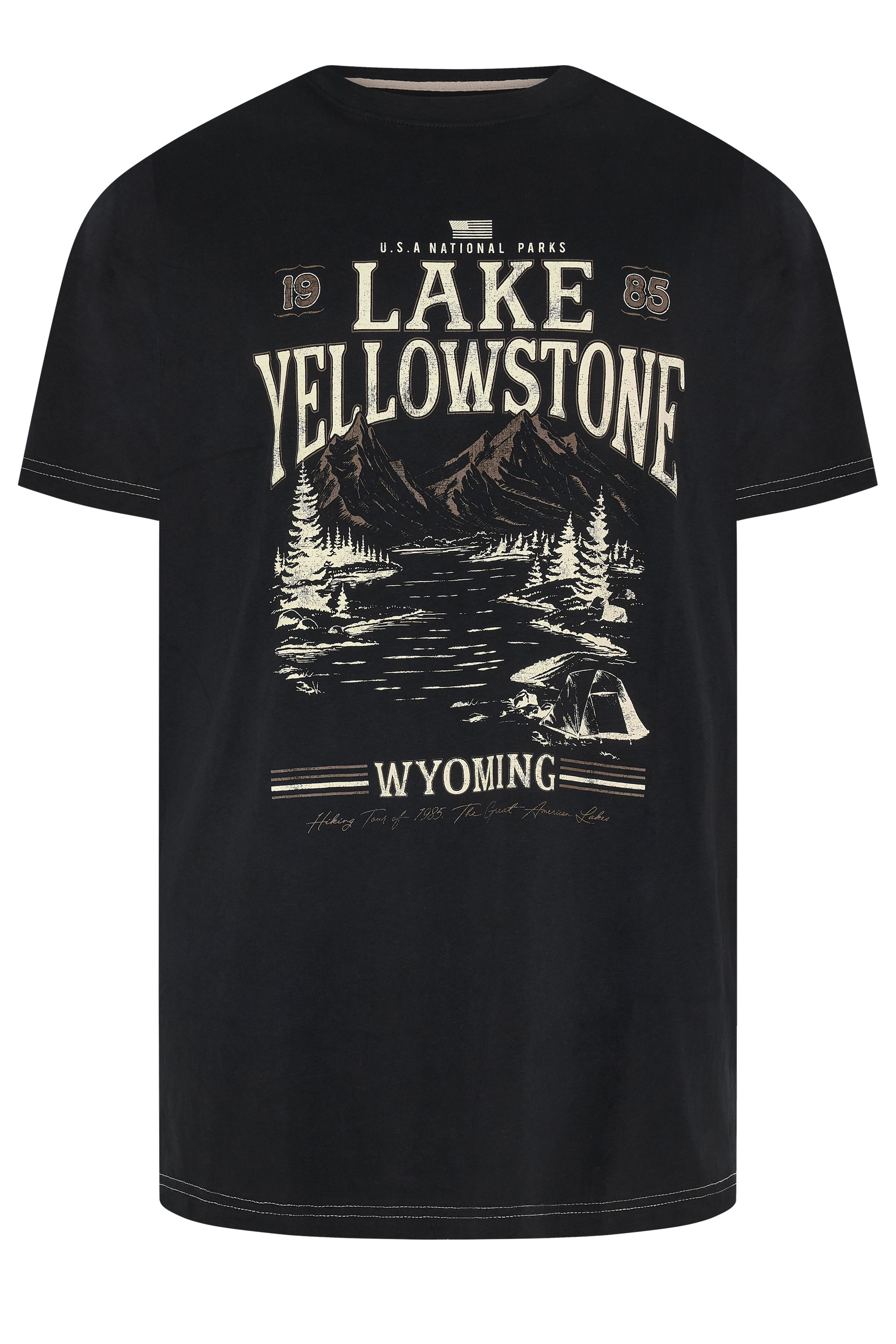 KAM Big & Tall Jet Black Lake Yellowstone Graphic T-Shirt | BadRhino 1