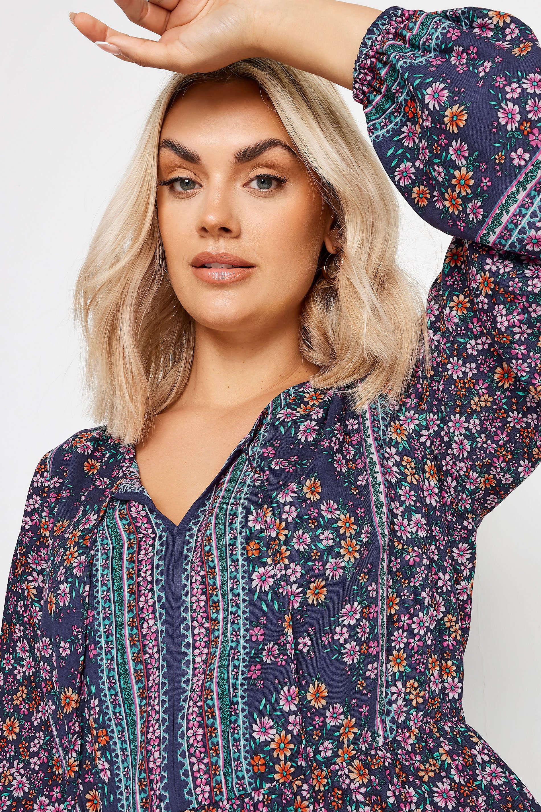 YOURS Plus Size Navy Blue Floral Print Smock Dress | Yours Clothing