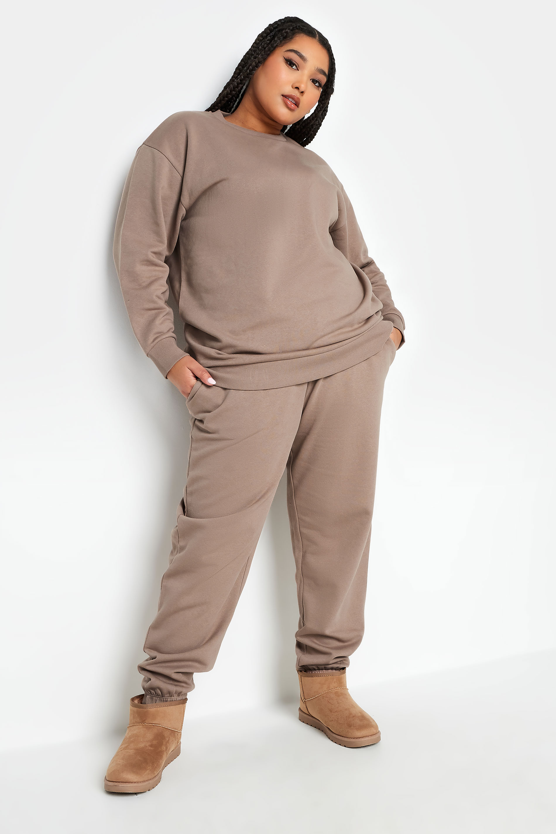 YOURS Plus Size Mocha Brown Cuffed Joggers | Yours Clothing 3