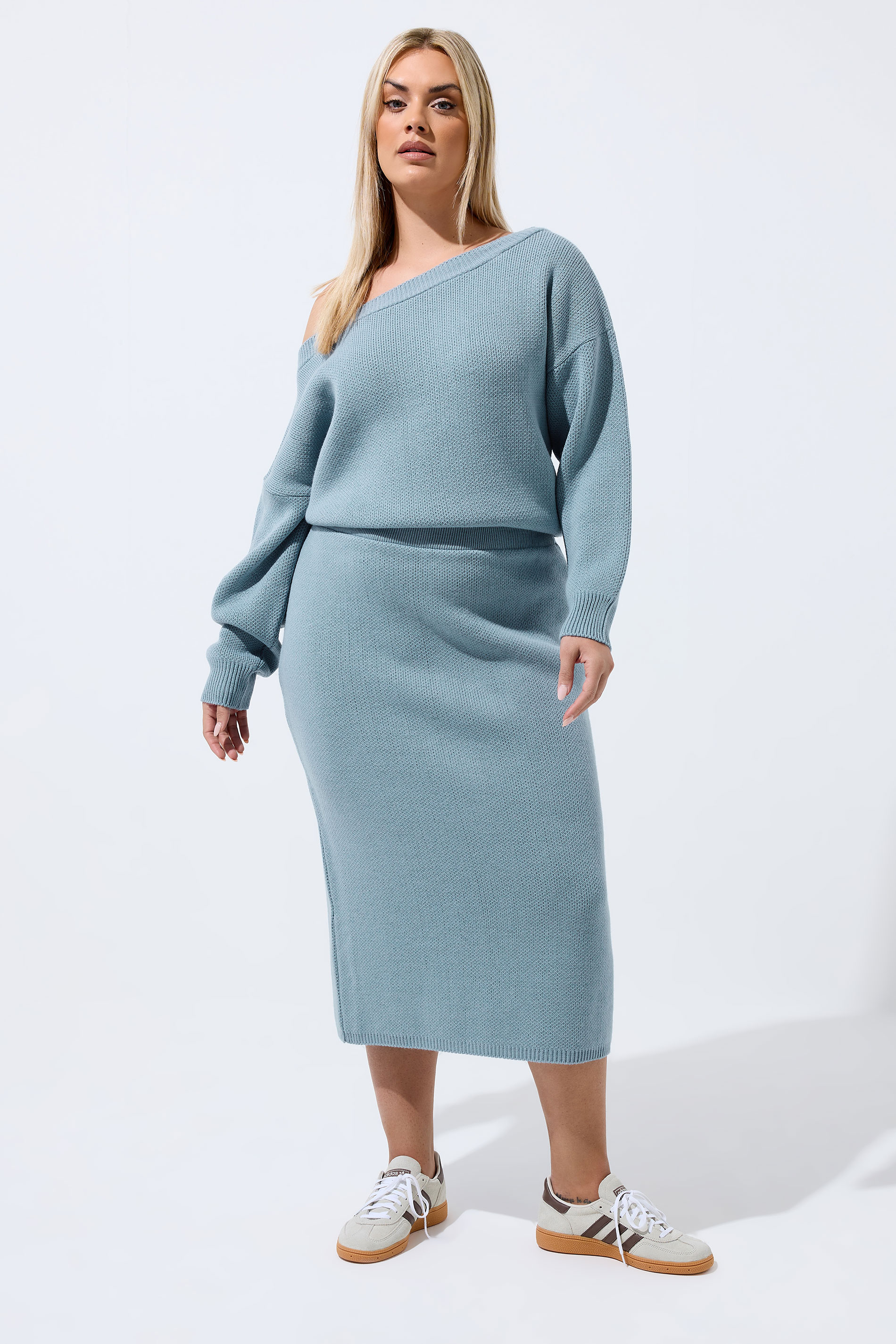 LIMITED COLLECTION Plus Size Blue Knitted Skirt | Yours Clothing 3
