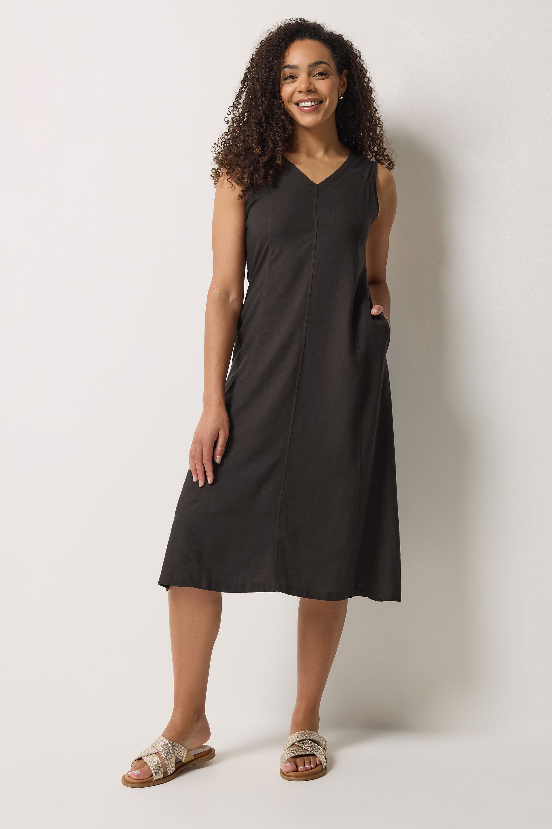 M&Co Chocolate Brown Linen Midi Dress | M&Co 4