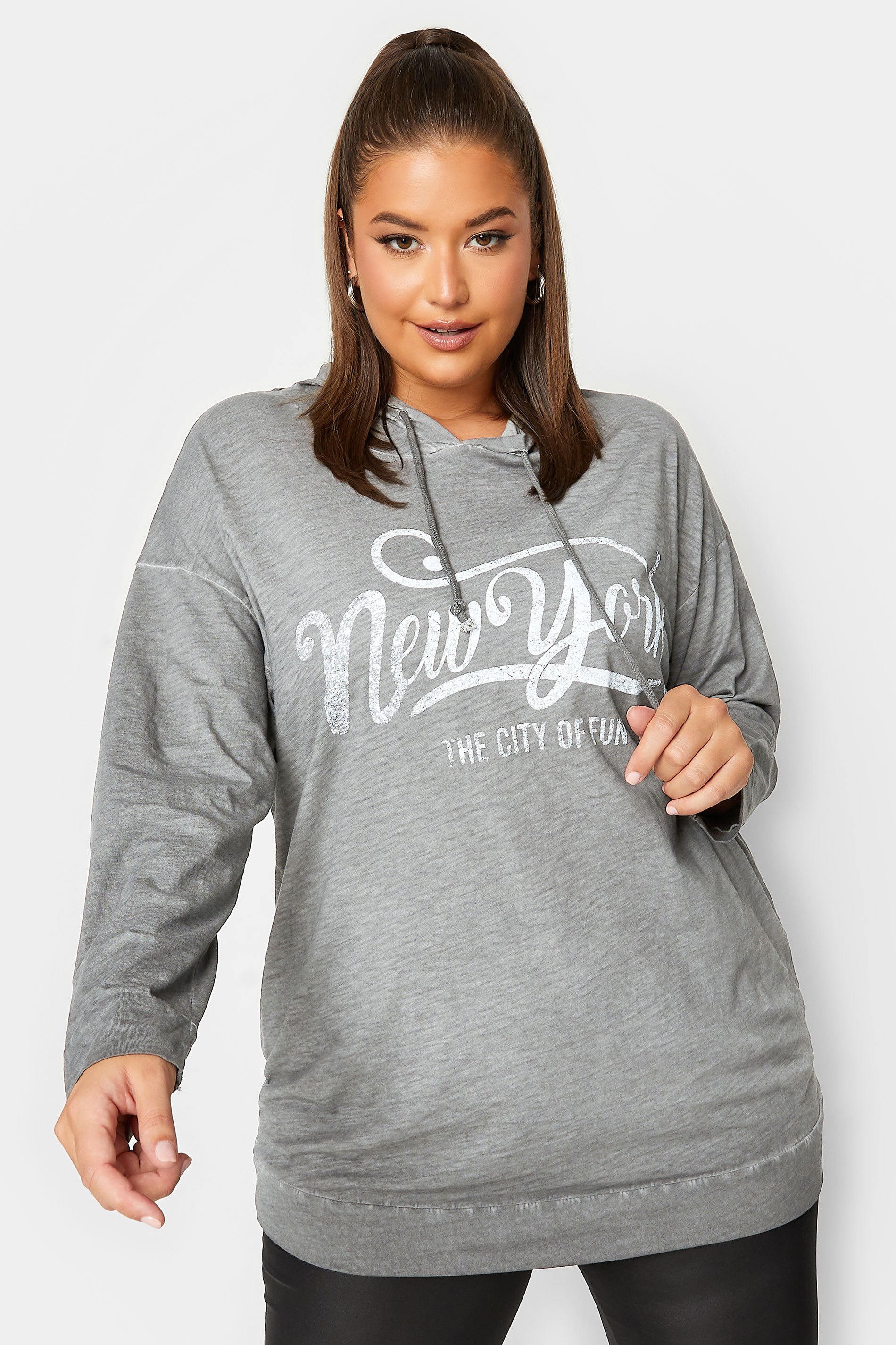 Curve Plus-Size Grey 'New York' Slogan Hoodie | Yours Clothing 1