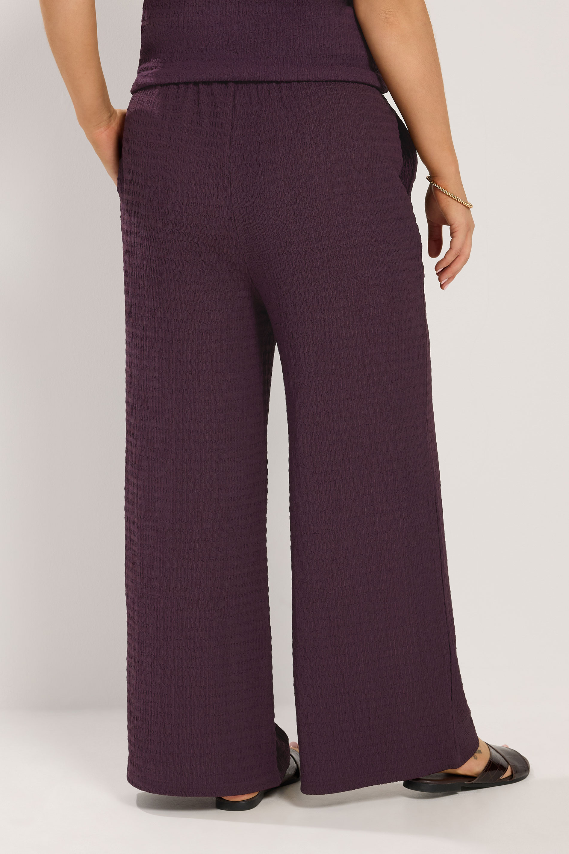 YOURS Plus Size Purple Wide Leg Crinkle Trousers | Yours Clothing 4