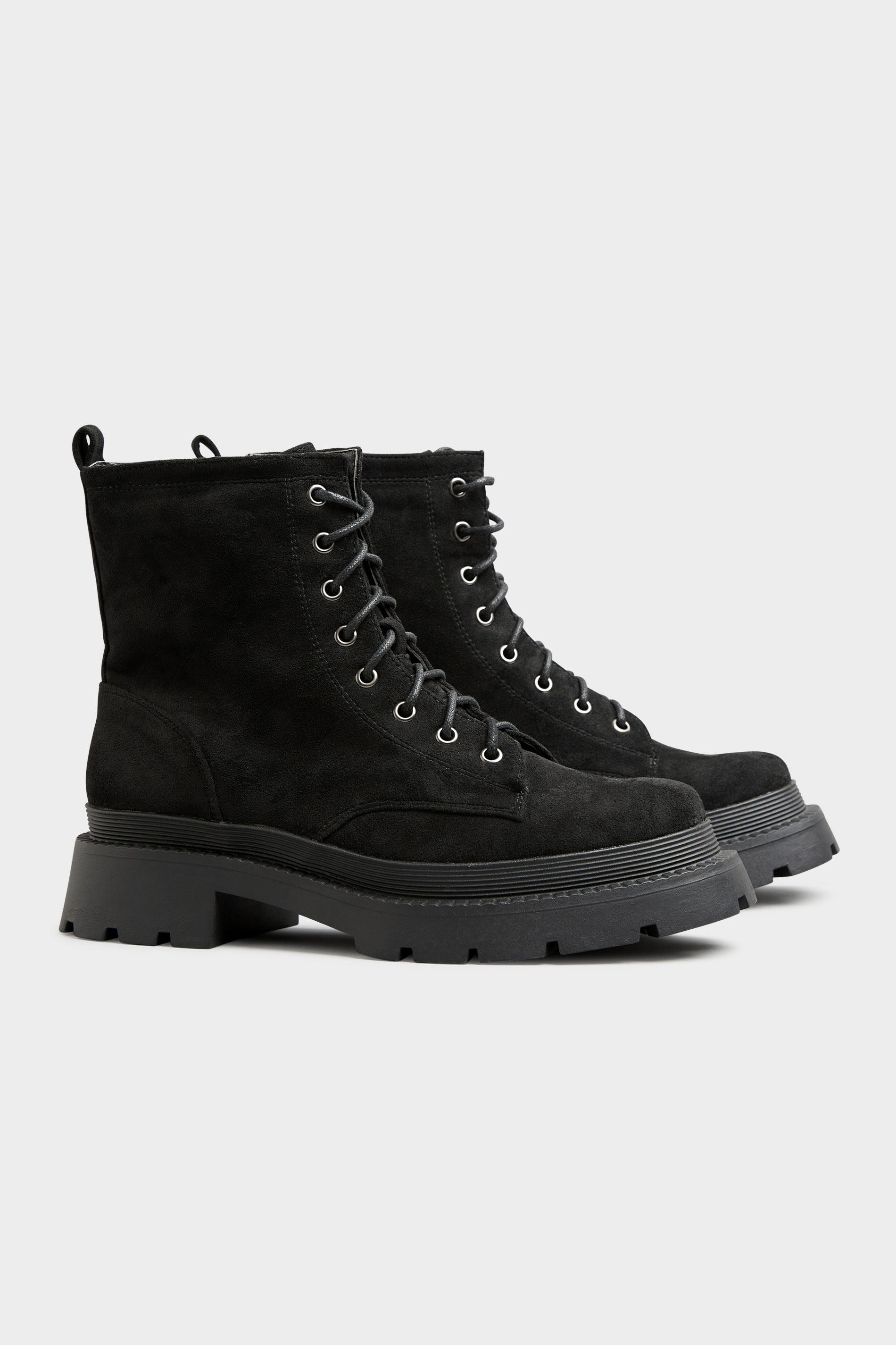 Black Faux Suede Chunky Lace-Up Boot in Extra Wide Fit_B.jpg