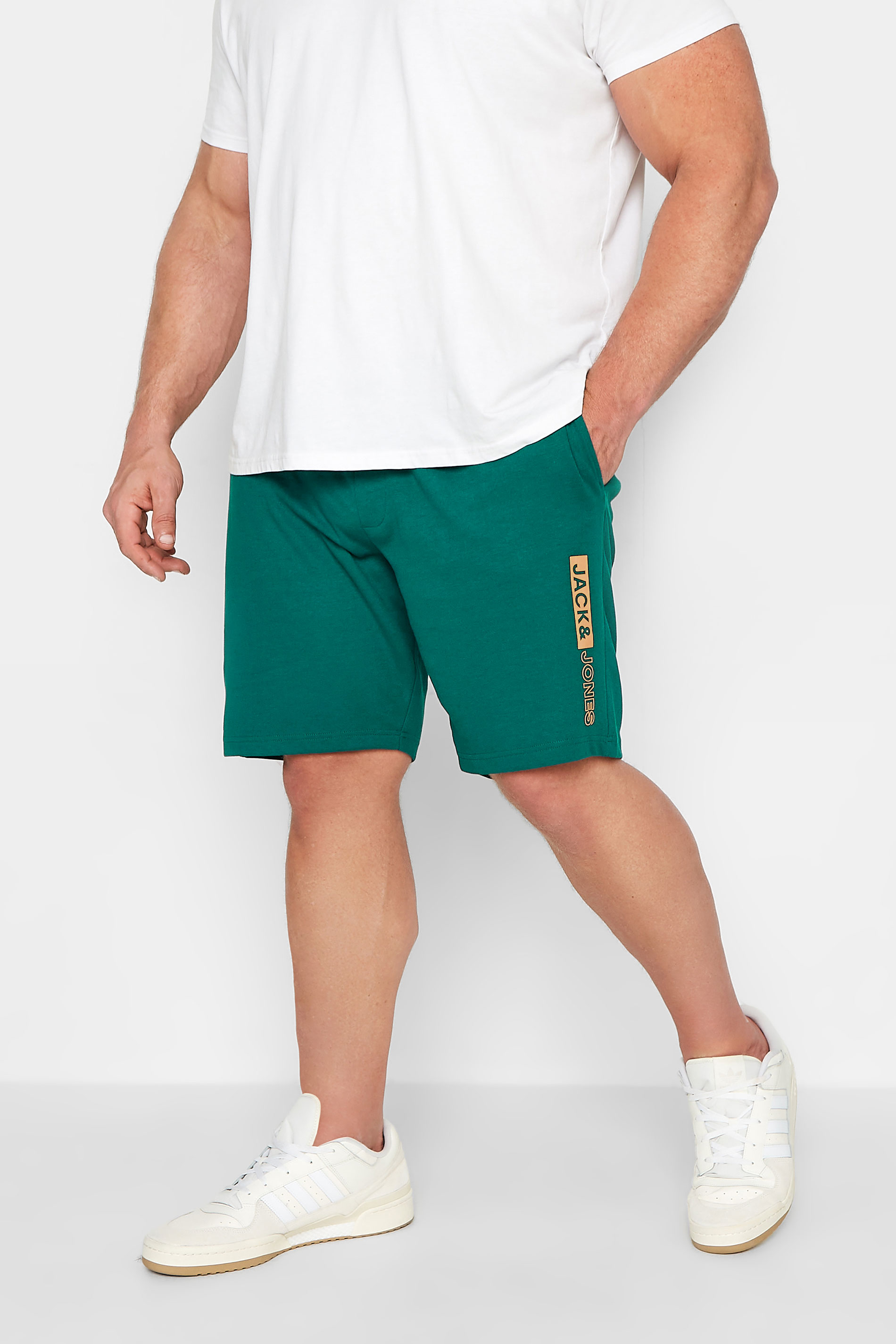 JACK & JONES Big & Tall Green Logo Jogger Shorts | BadRhino 1