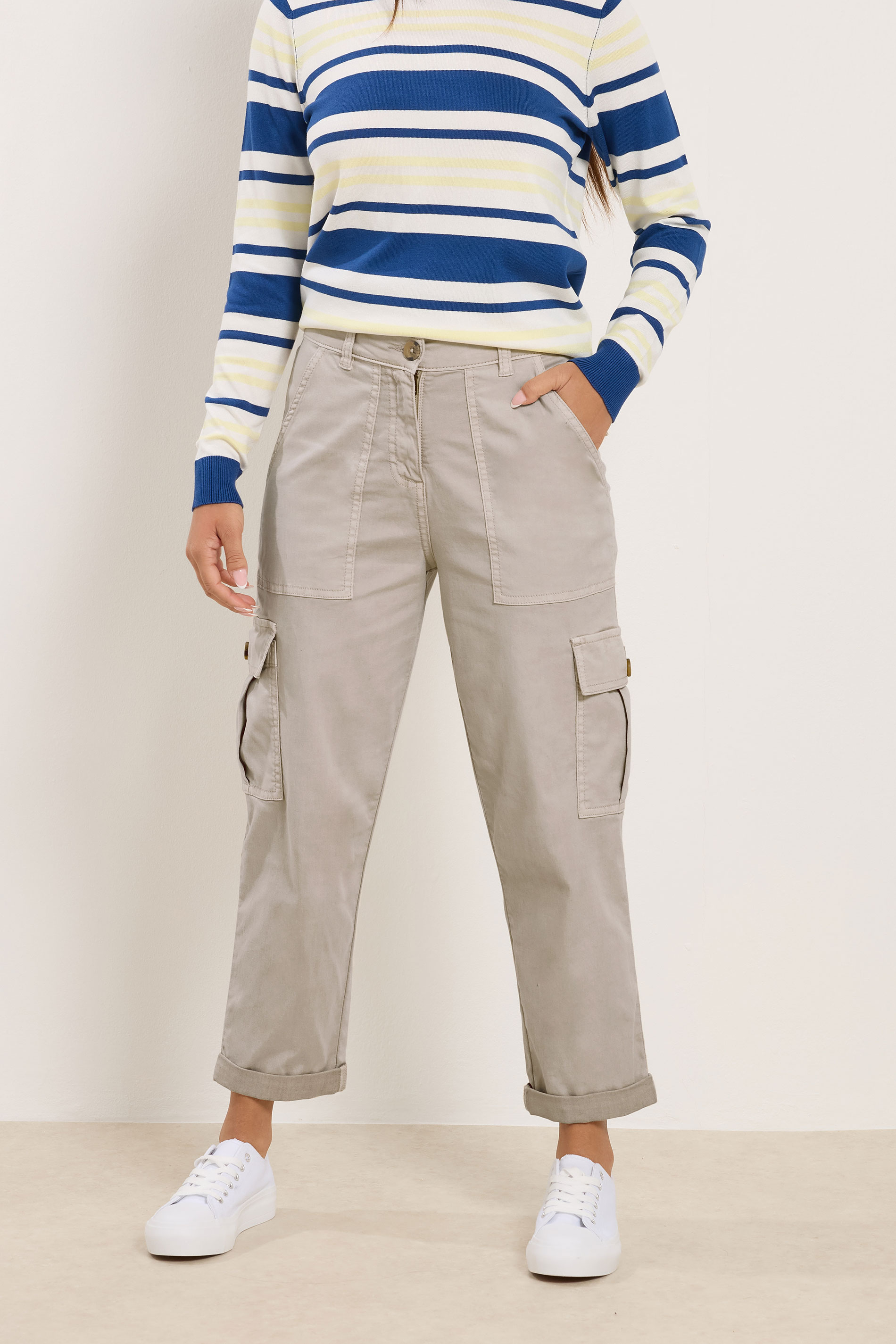 M&Co Petite Natural Brown Straight Leg Cargo Trousers | M&Co 3