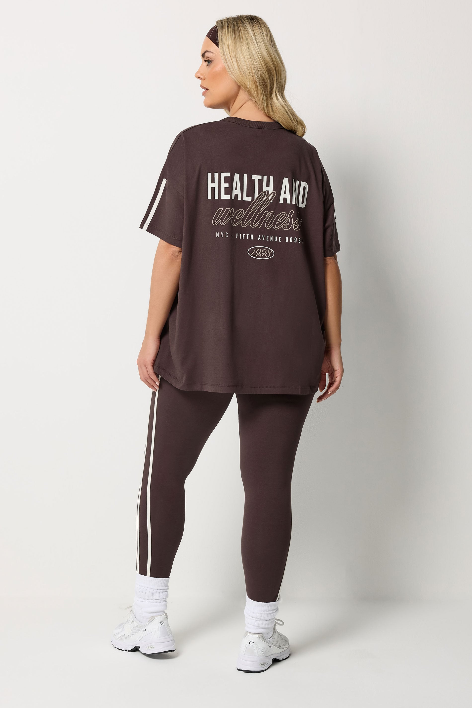 YOURS ACTIVE Plus Size Chocolate Brown Side Stripe Leggings | Yours Clothing 5