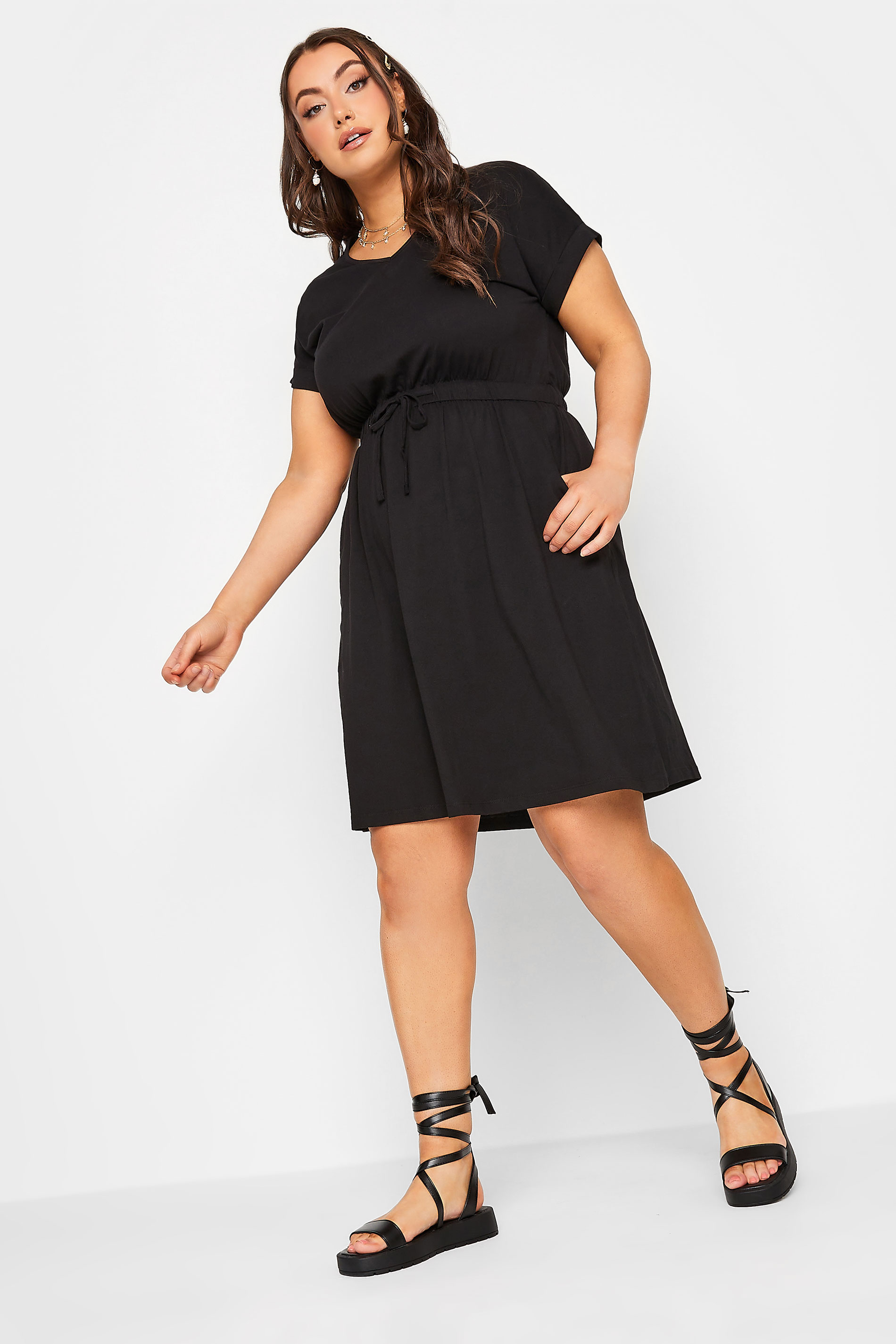 Plus Size Black Cotton T-Shirt Dress | Yours Clothing  3