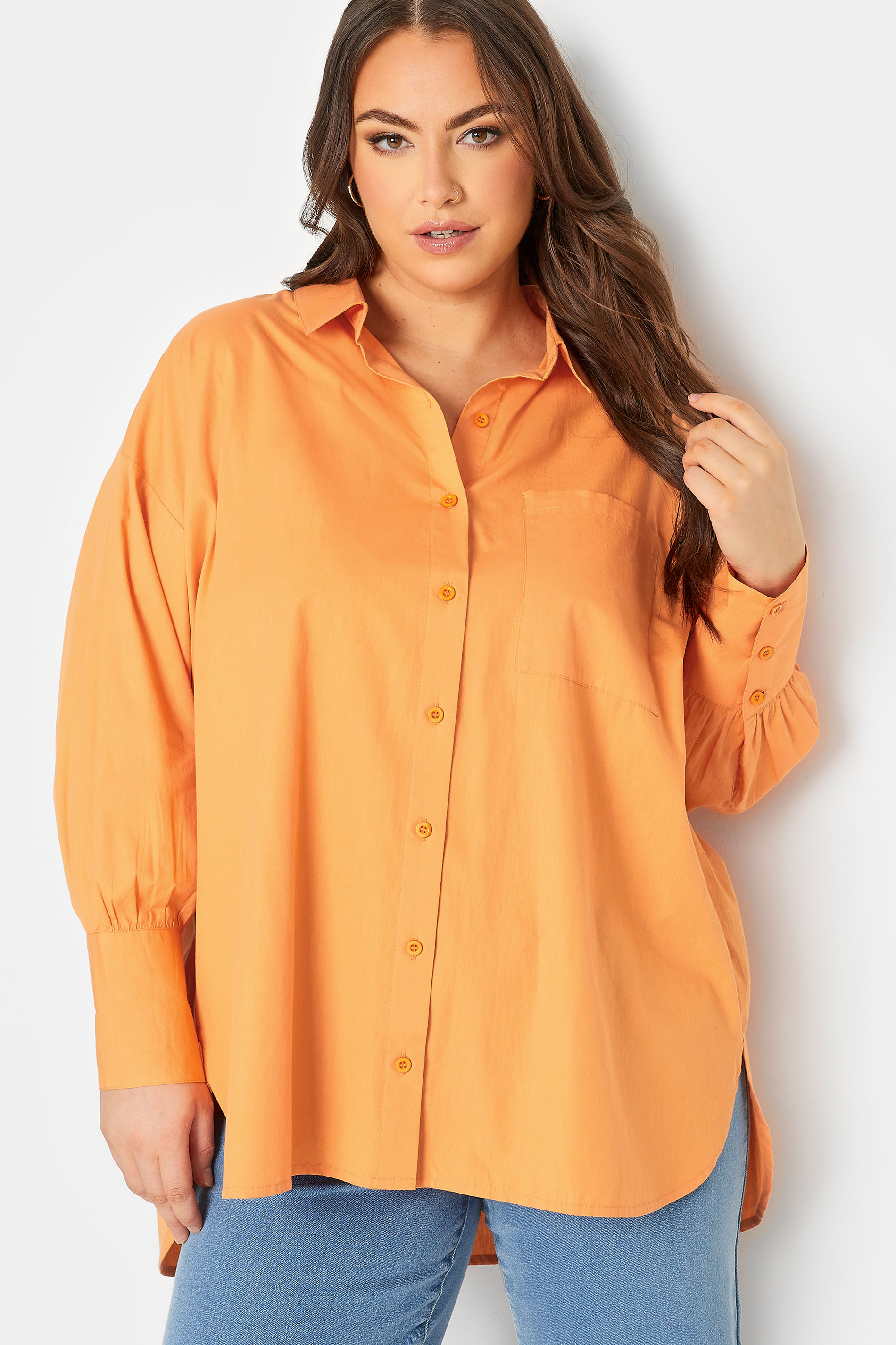 YOURS Curve Bright Orange Oversized Poplin Shirt | Yours Clothing  1