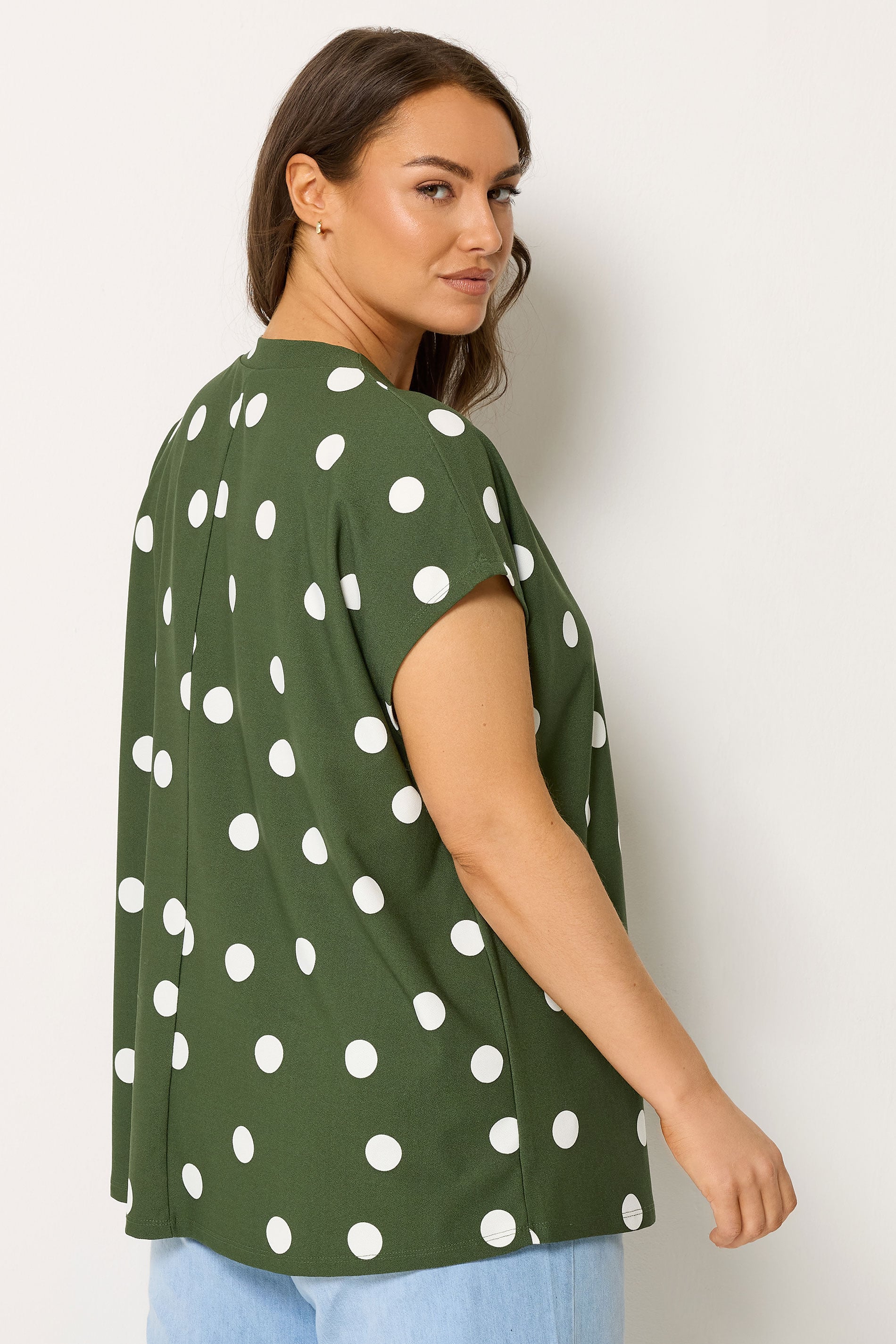 YOURS Plus Size Khaki Green Polka Dot Grown On T-Shirt | Yours Clothing 2