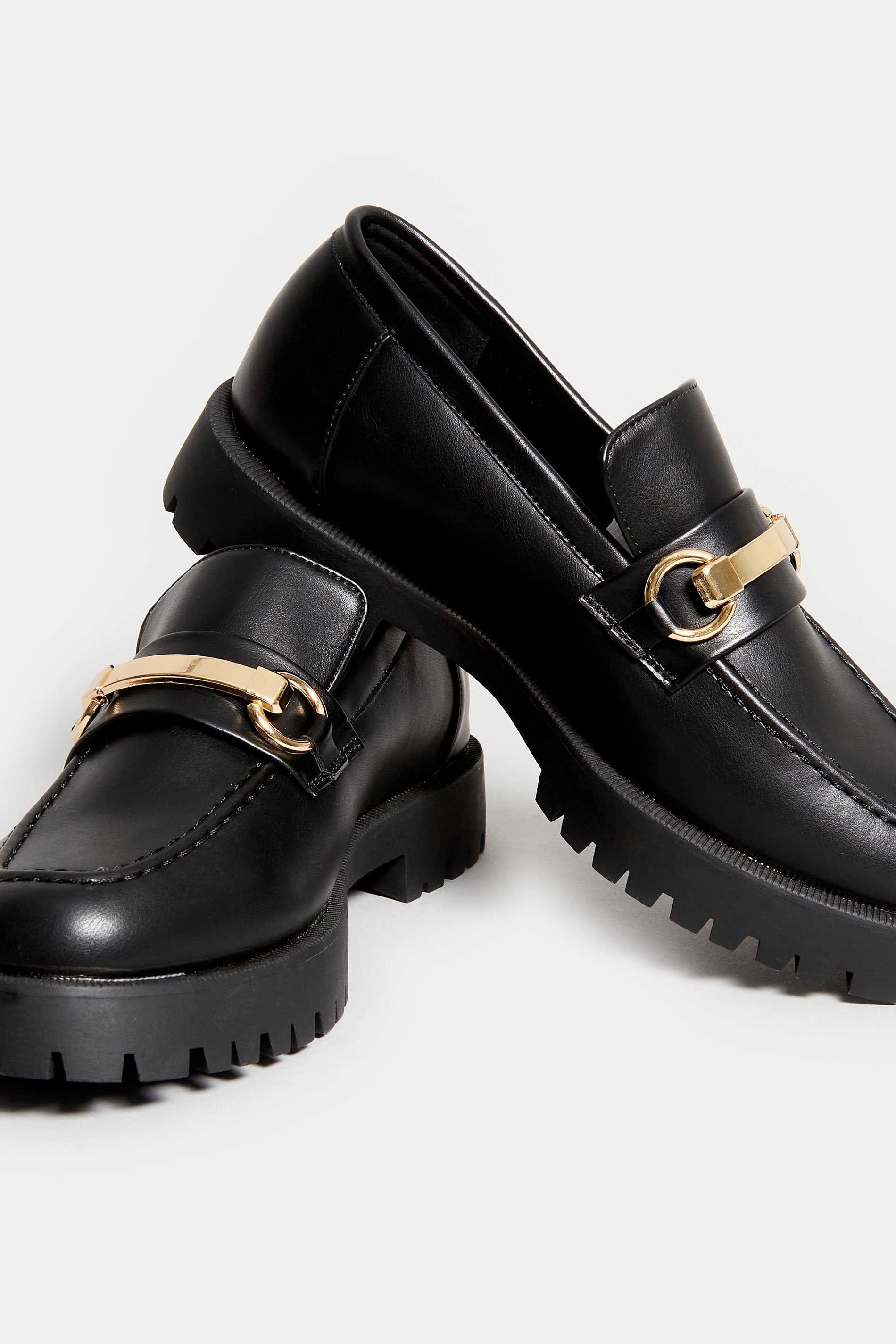Skole lærer etage bus LIMITED COLLECTION Black & Gold Hardware Chunky Loafers In Wide E Fit |  Yours Clothing