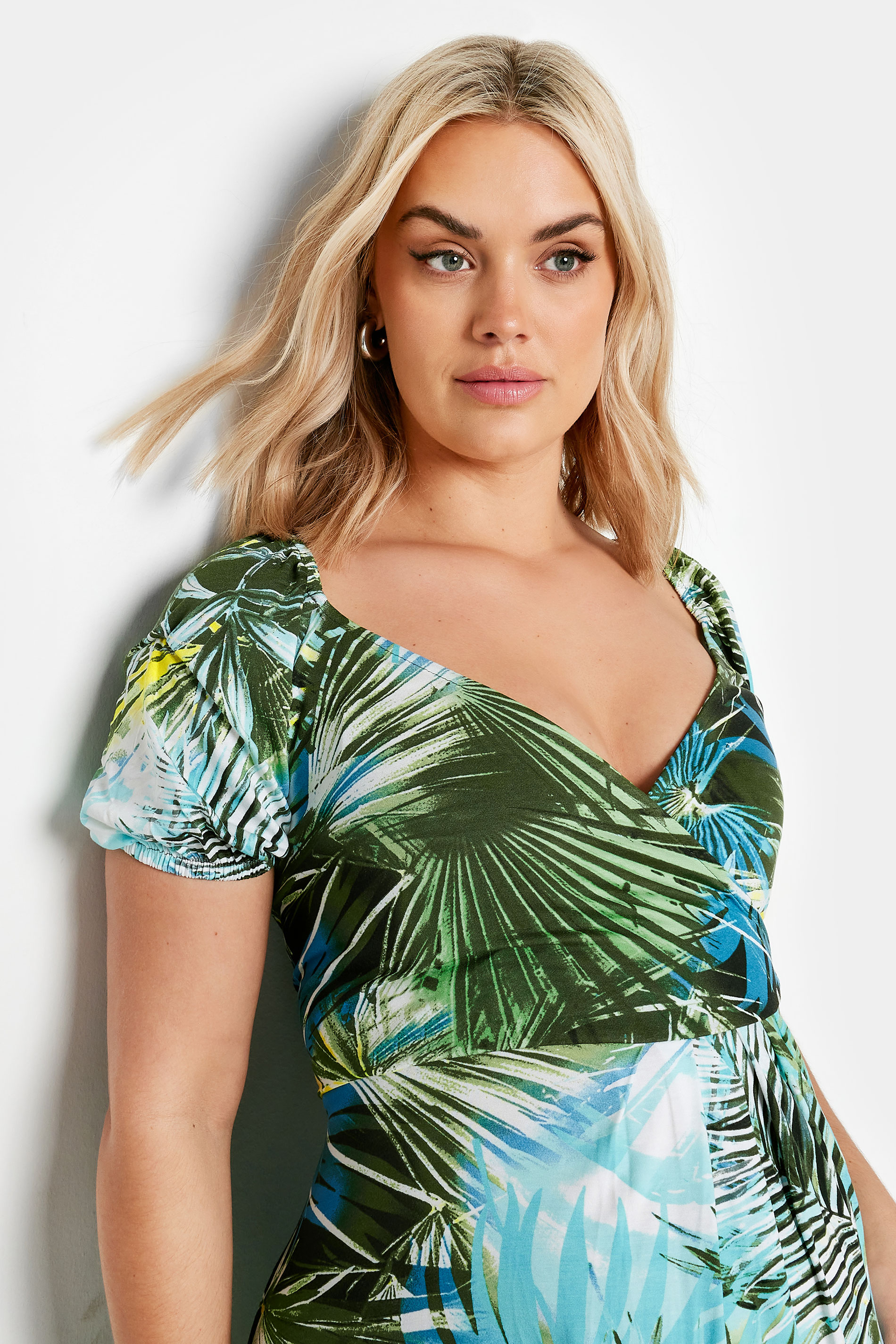 YOURS Plus Size Blue & Green Tropical Leaf Print Maxi Dress | Yours Clothing 3